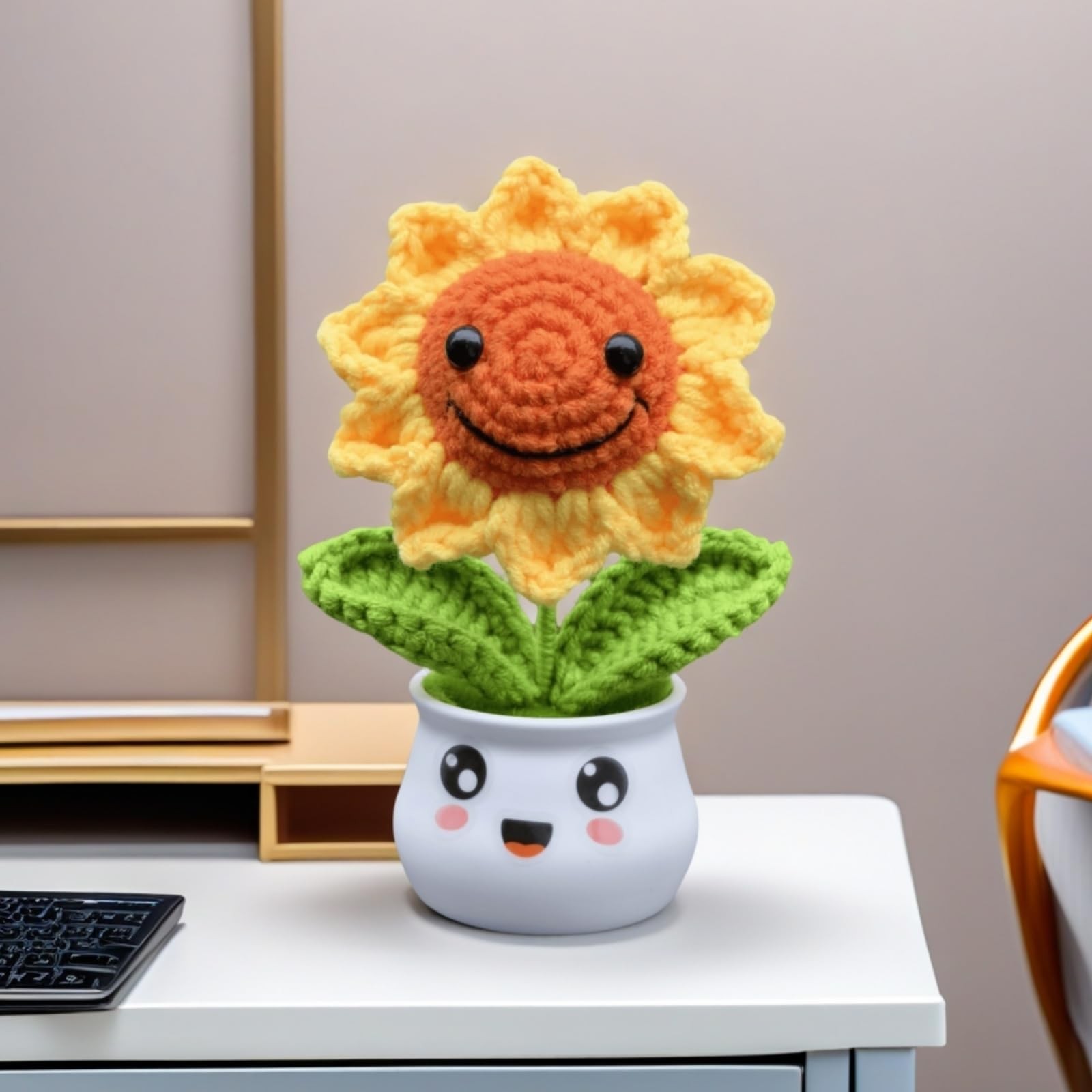 Crochet Sunflower Gifts for , Artificial Sun Flower for Office Desk Car Dashb…