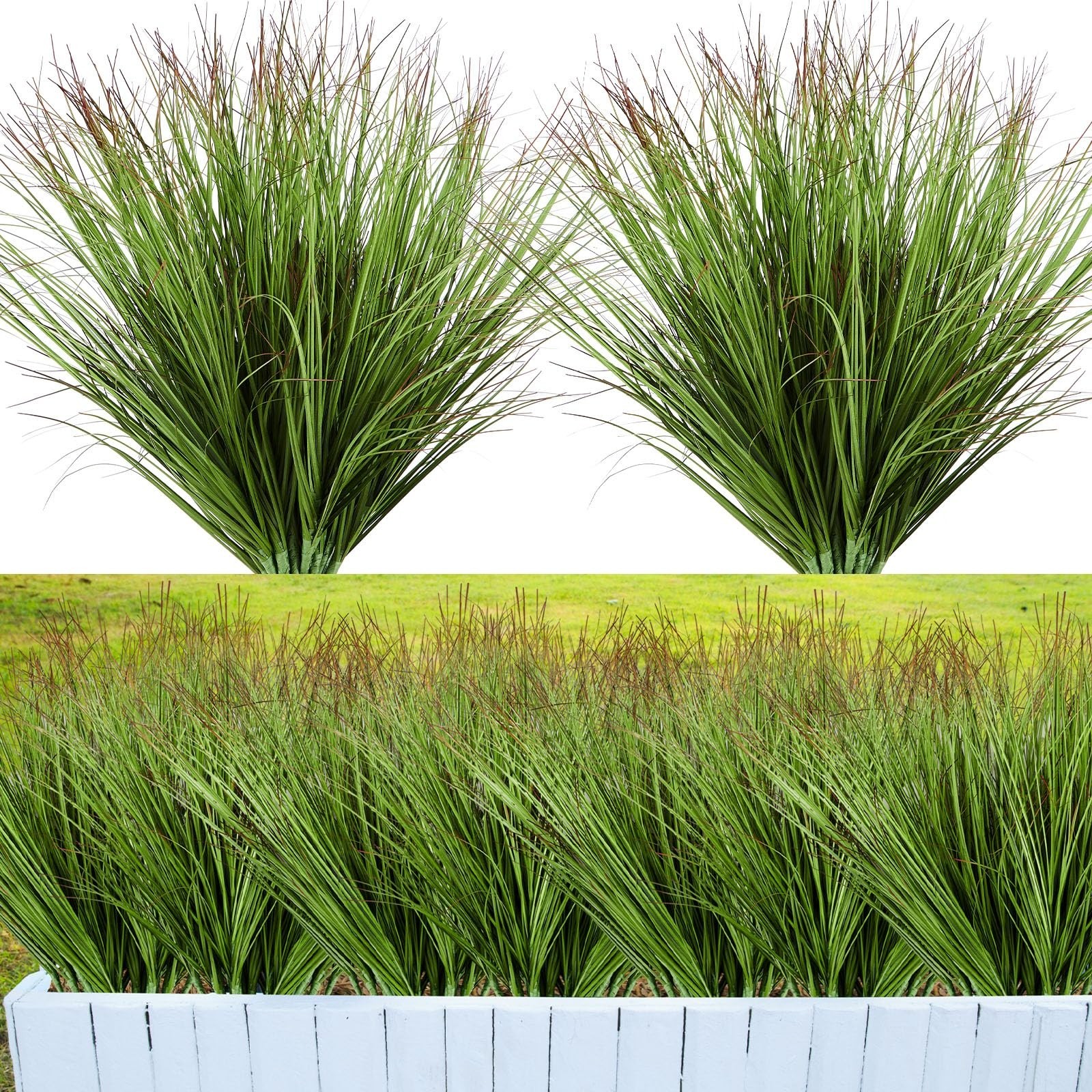 48 Pcs Faux Grass Plants – UV Resistant Artificial Shrubs for Indoor/Outdoor Dec