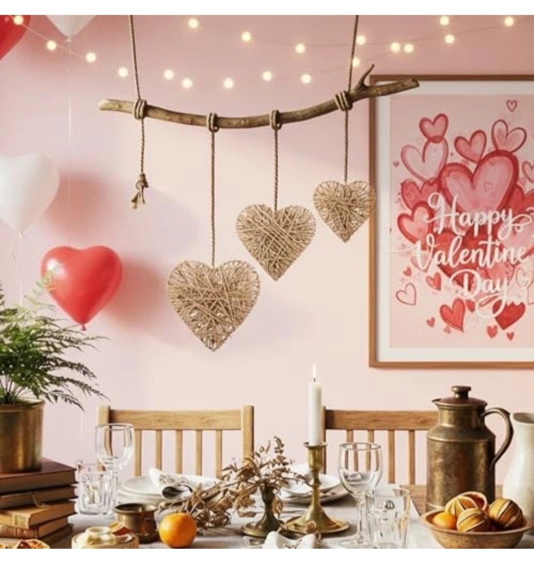 3 Piece Rustic Rattan Heart Wall / Hanging Decor For Valentine’s / Anniversary
