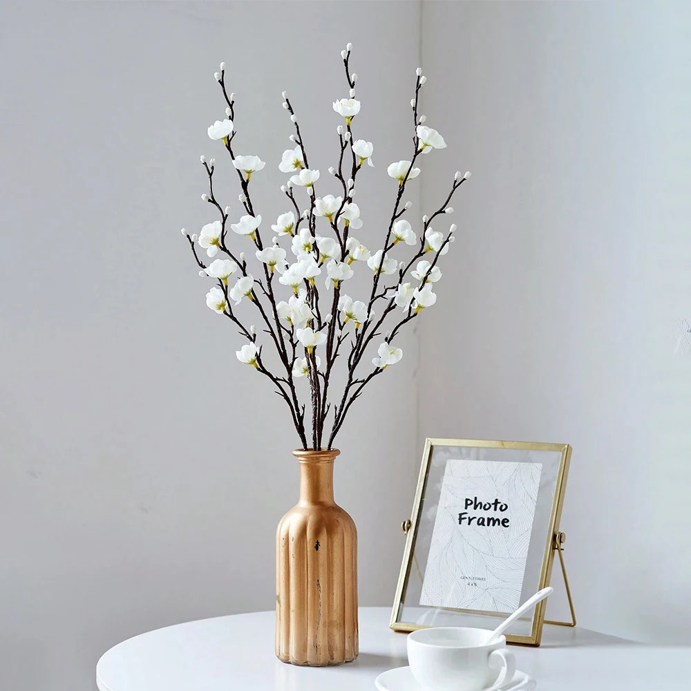 Artificial Plum Blossom 21.7” Fake Wintersweet Long Stem Plastic Flowers