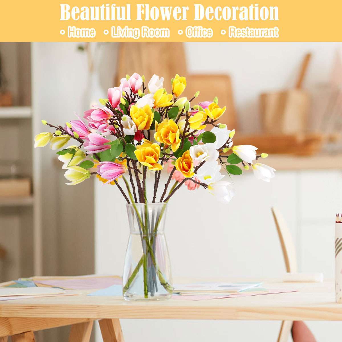 1/2X Faux Flower Magnolia Bouquet Artificial Flower Branch w/Stem Home Party lot