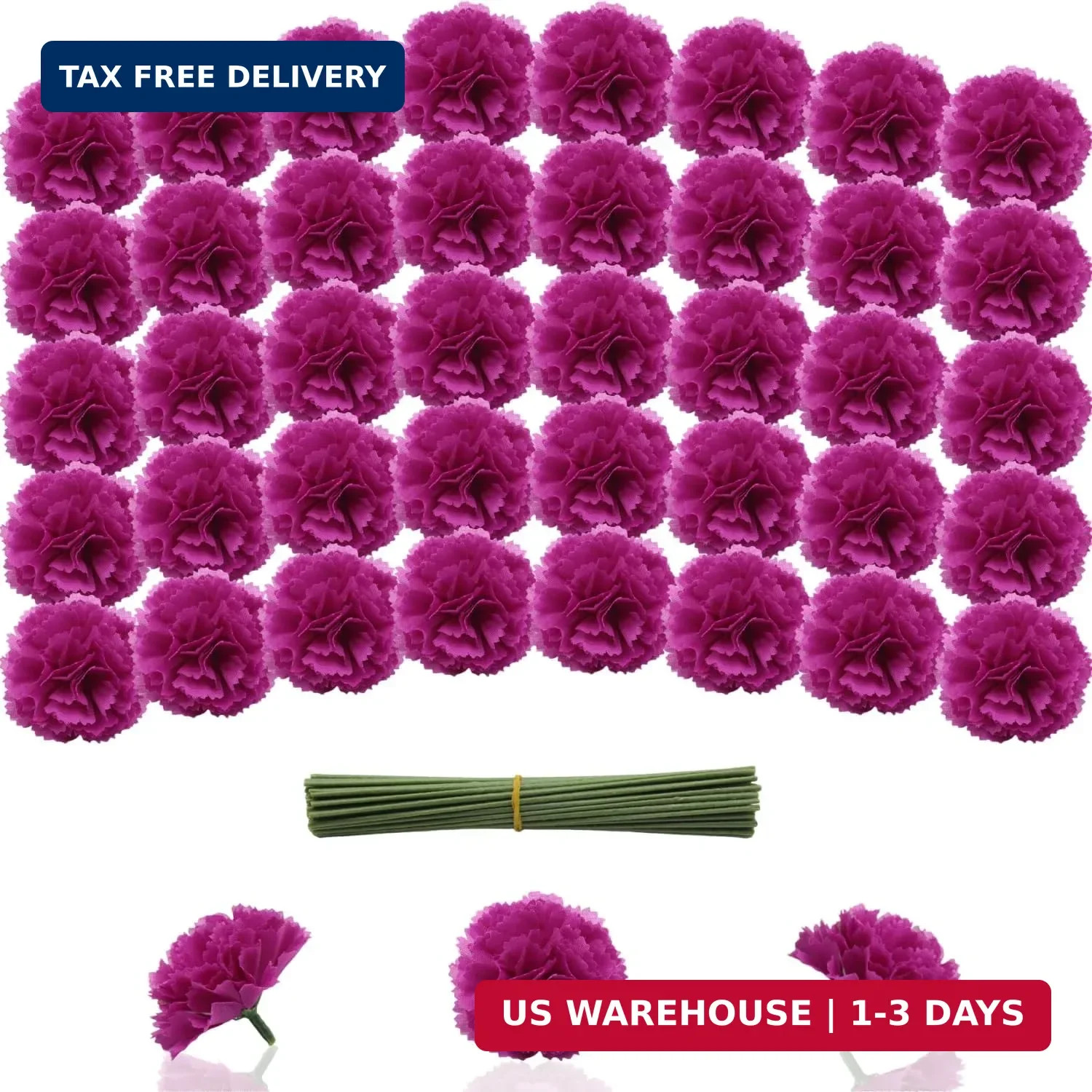 Artificial Marigold Flowers with Stems, 60 Pcs Silk Flowers Fuchsia Marigolds fo