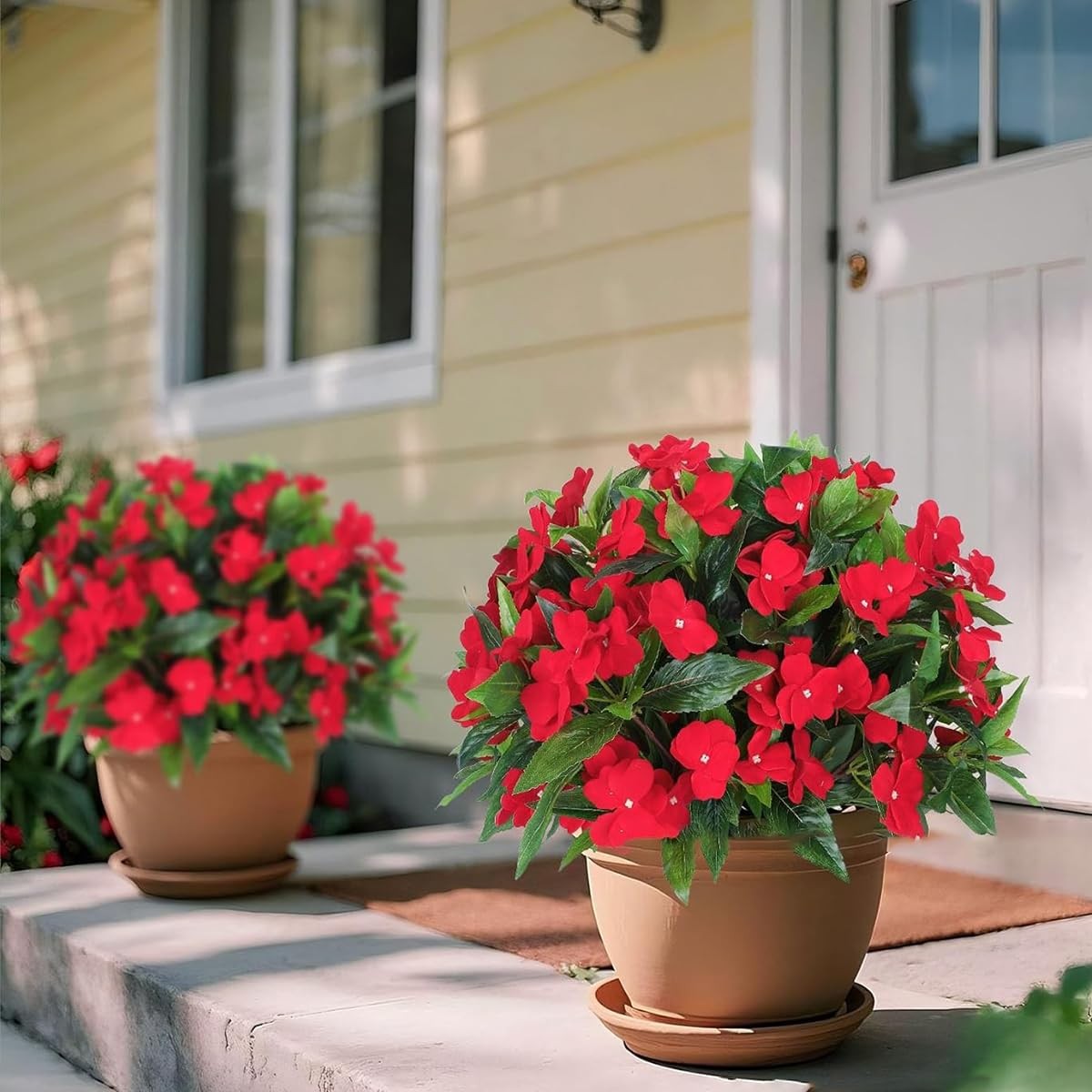 4 Pcs Artificial Impatiens Fake Flowers Bouquet for Outdoor Decor UV Resistan…