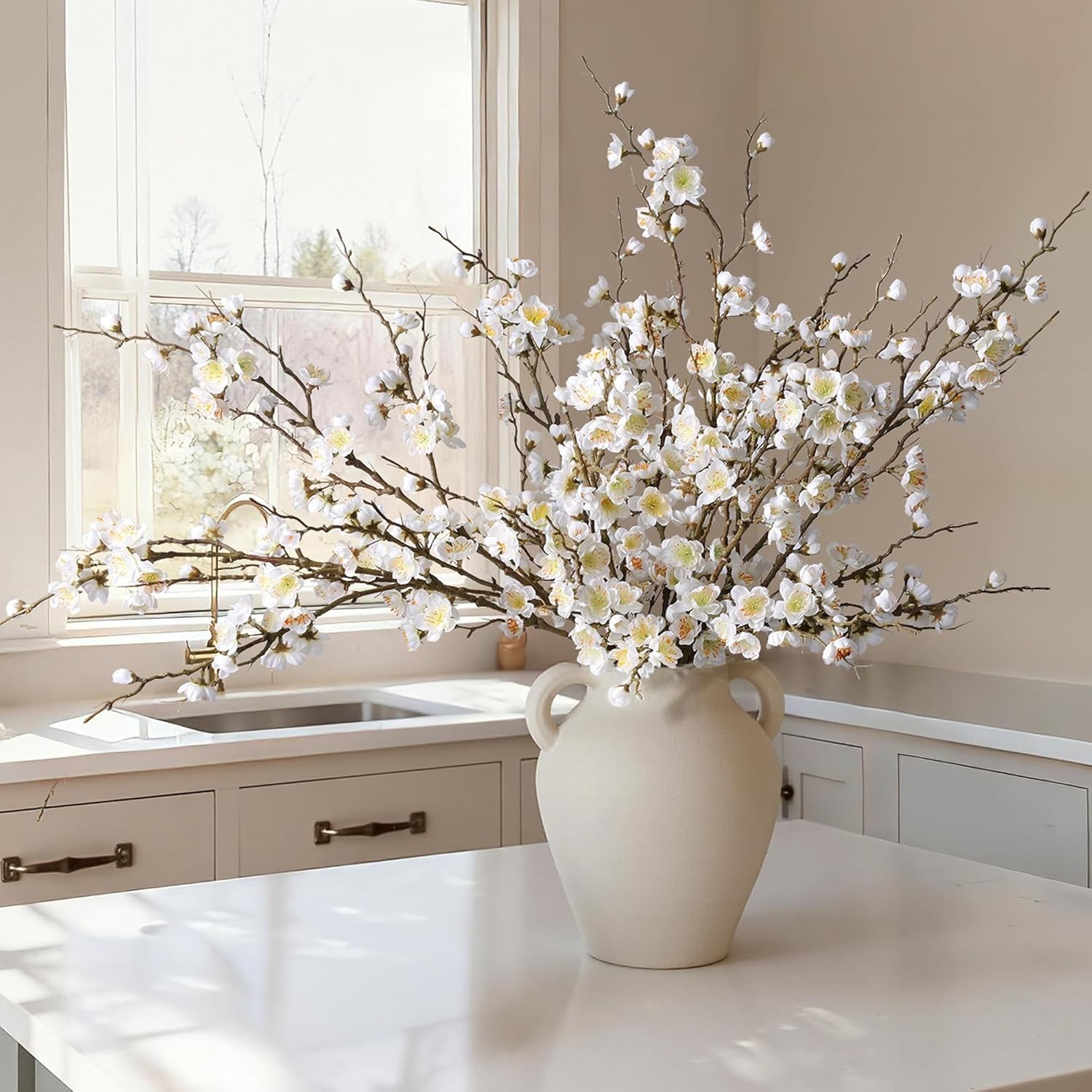 Real Touch Silk Cherry Blossom Branches 6 PCS Indoor Decoration for Home Office