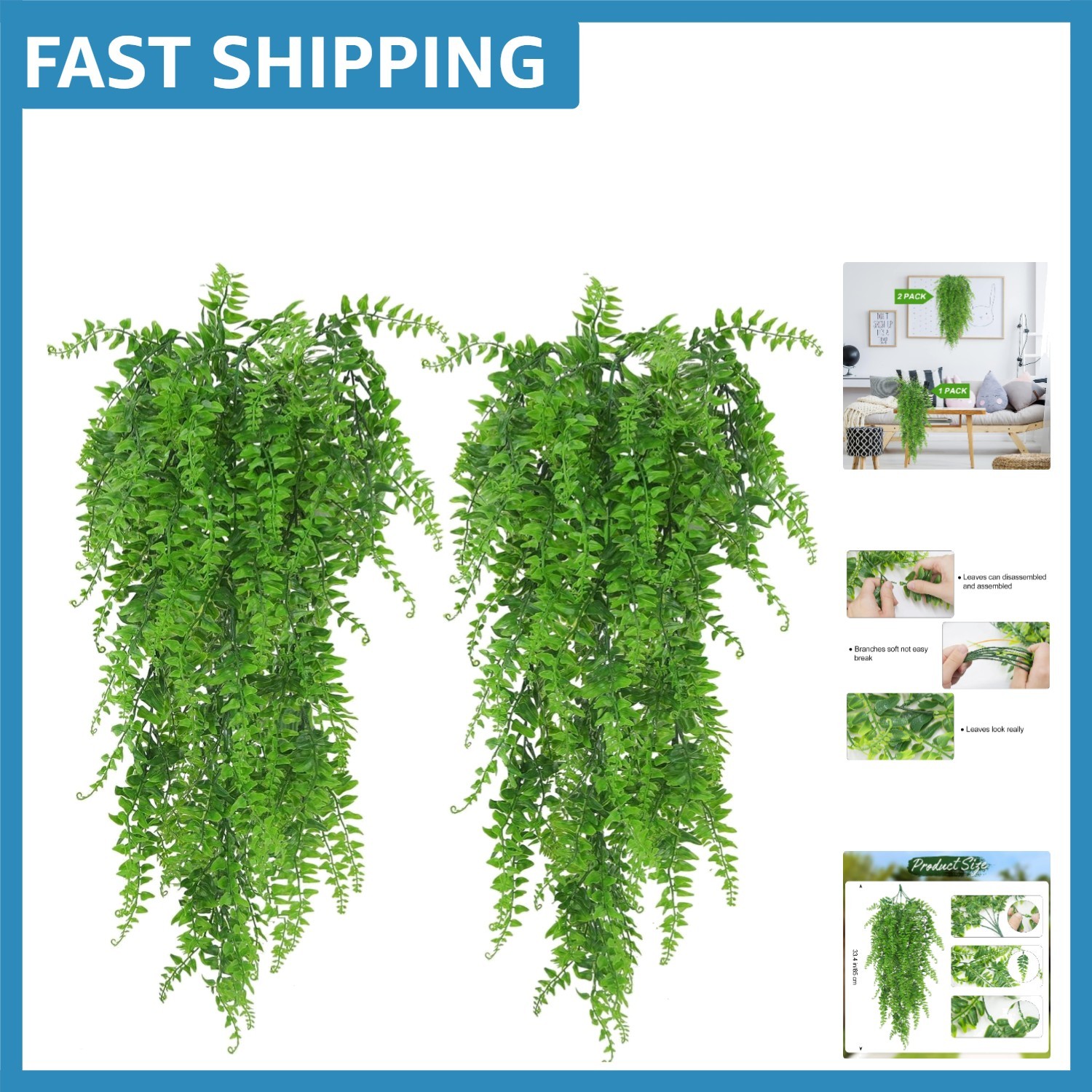 Versatile Artificial Hanging Ferns – Perfect Faux Greenery for Any Room & Garden