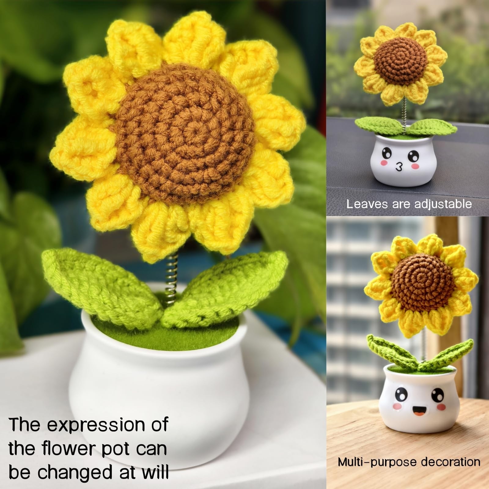 Crochet Sunflower Gifts for Office Desk Decor, Cute Artificial Knitted Sun Fl…