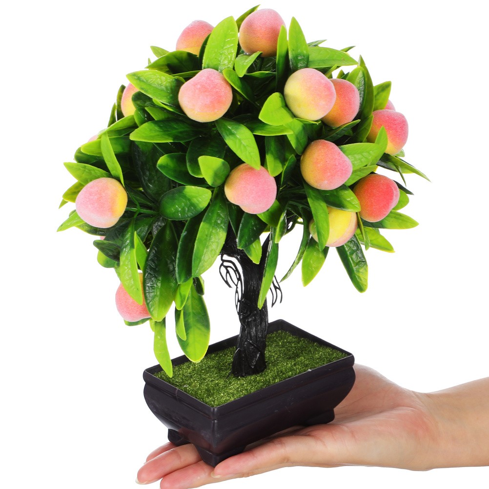 Fake Bonsai Tree: 25cm Faux Bonsai Peach Tree – Decorative Artificial Green