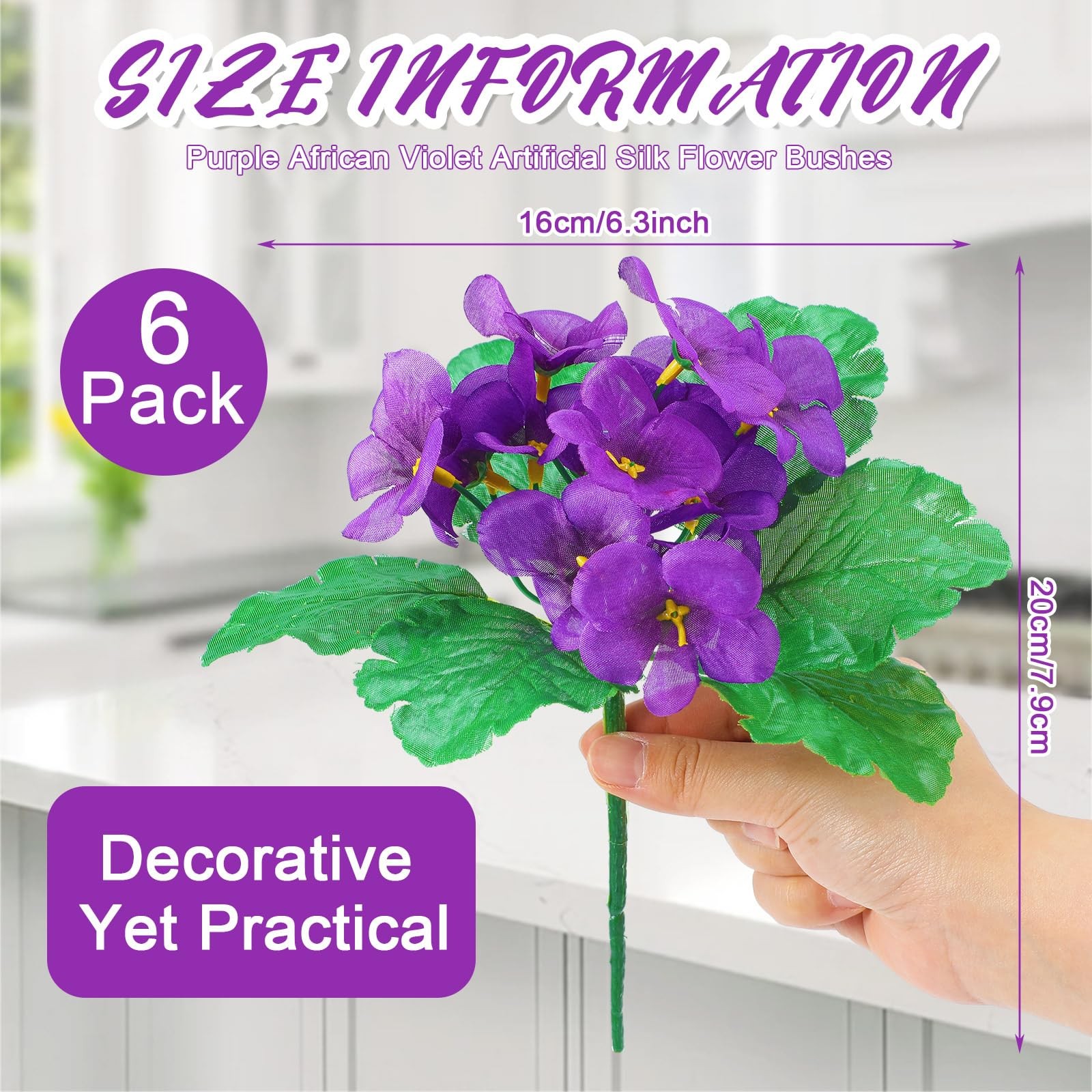 6 Pack Purple African Violet Artificial Silk Flower Bushes Individual Artific…