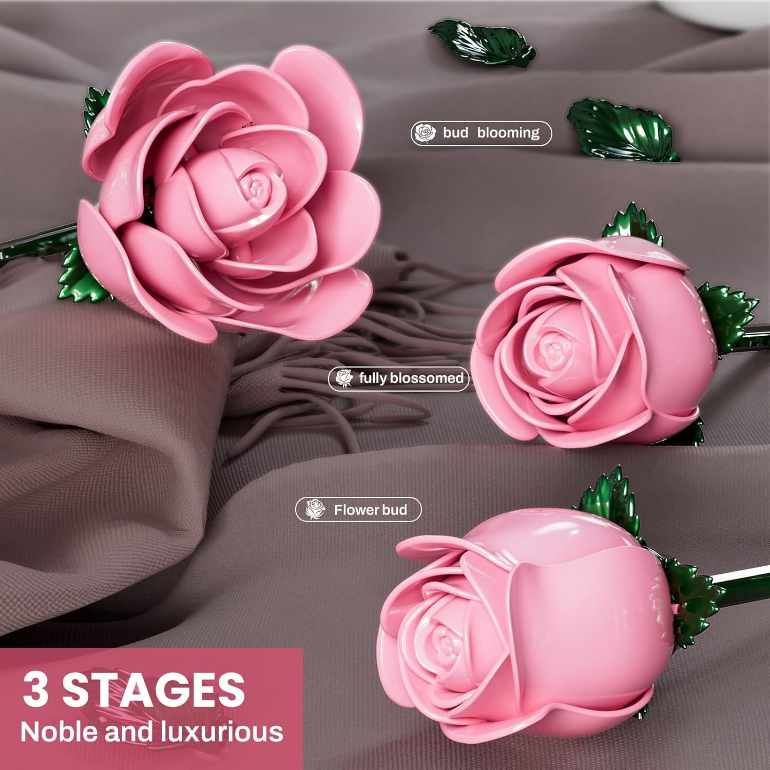 Pink Rose Bouquet Building Set for Girls & Boys – 12 Pack Botanical Collectio…