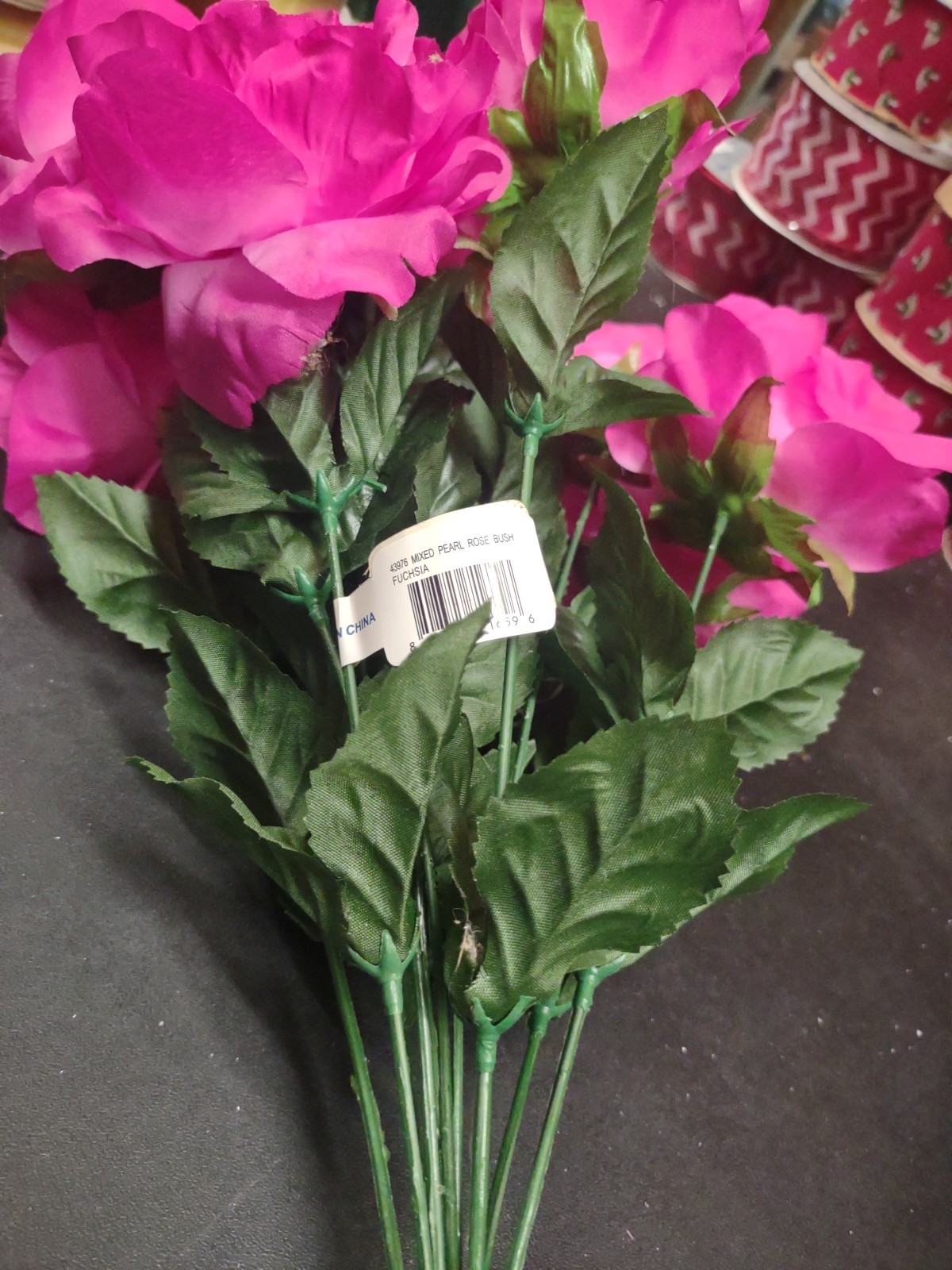 Big Mixed Pearl Rose Bush, Fuchsia Hot Pink Silk, 5″ Large Roses, 12 Stems