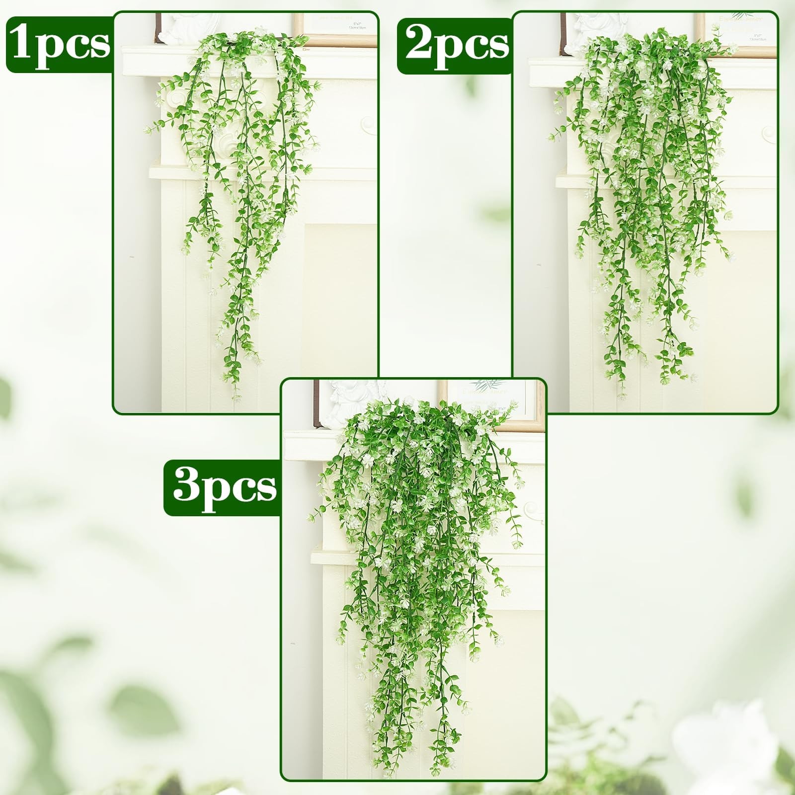 12 Pcs Artificial Hanging Flowers Fake Eucalyptus Leaf Trailing Vines Faux Fl…