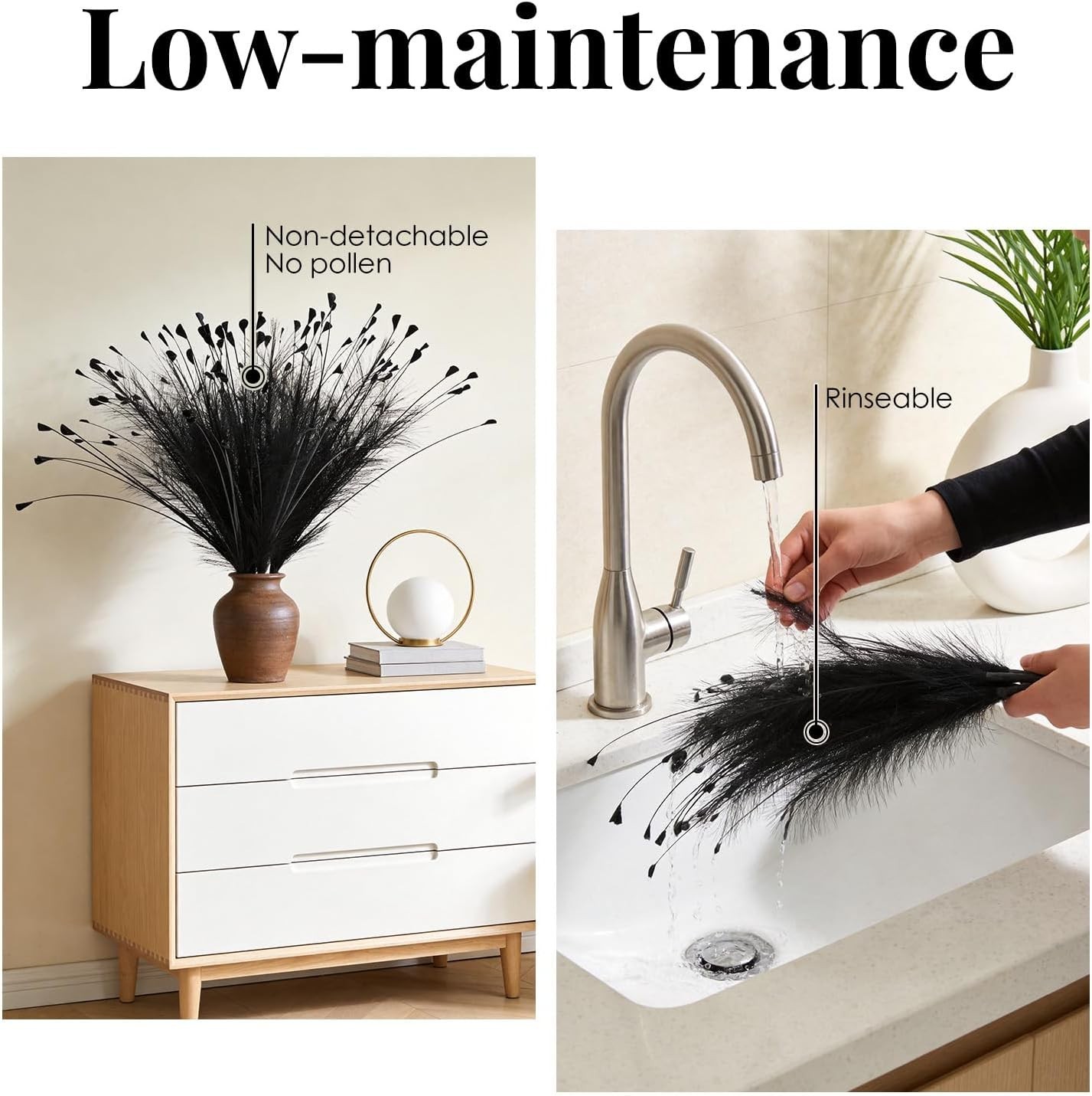 Black Pampas Grass Decor 4pcs 25 Inch Faux Pampas Grass ， Artificial Pampas f…