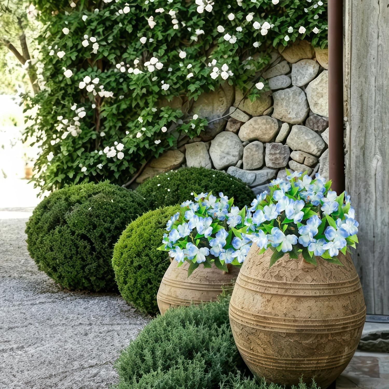 2 Pcs UV Resistant Blue Artificial Impatiens Flowers – Perfect for Outdoor Decor
