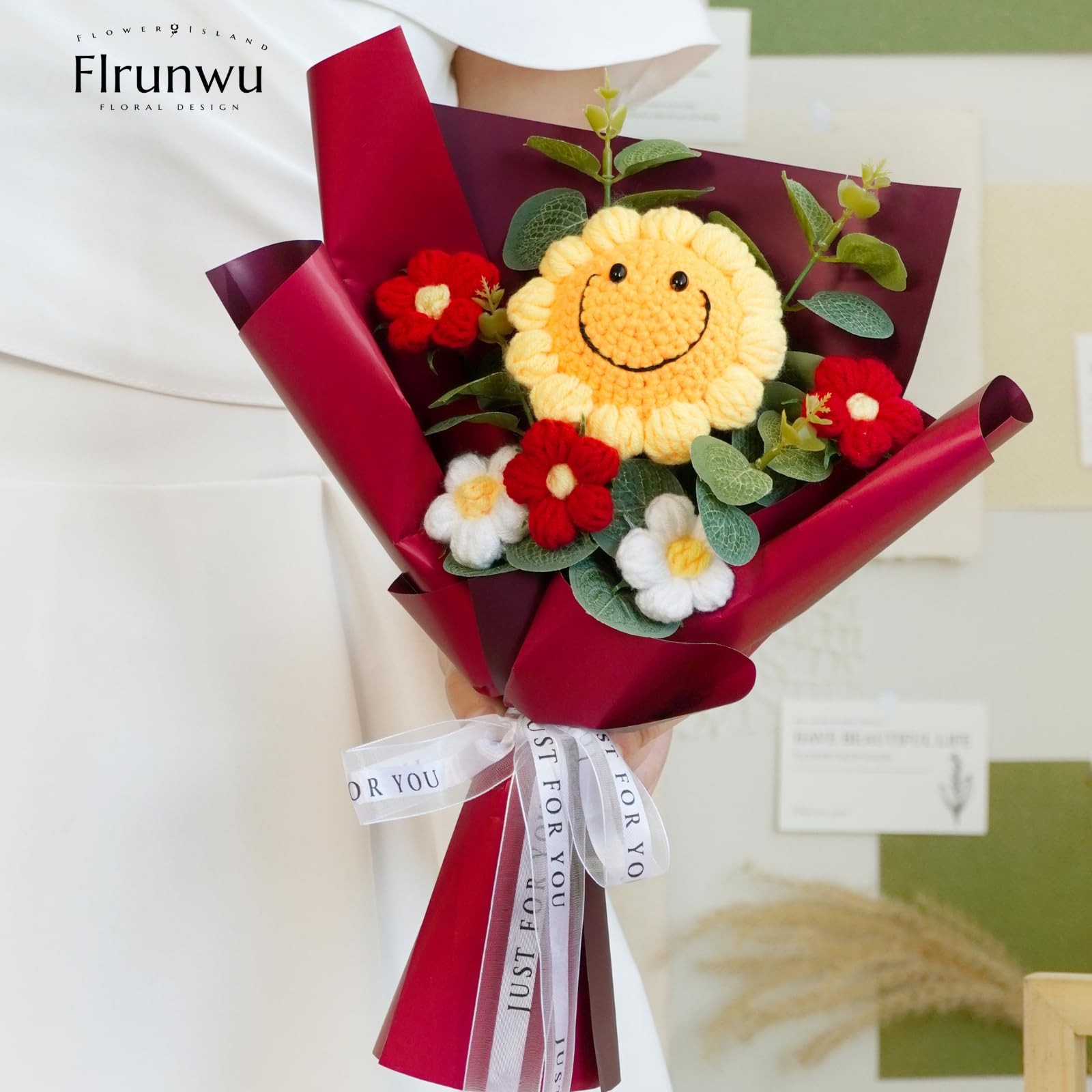 Flrunwu Artificial Sunflowers Bouquet Hand-Woven Rose Artificial Flower(Pack of