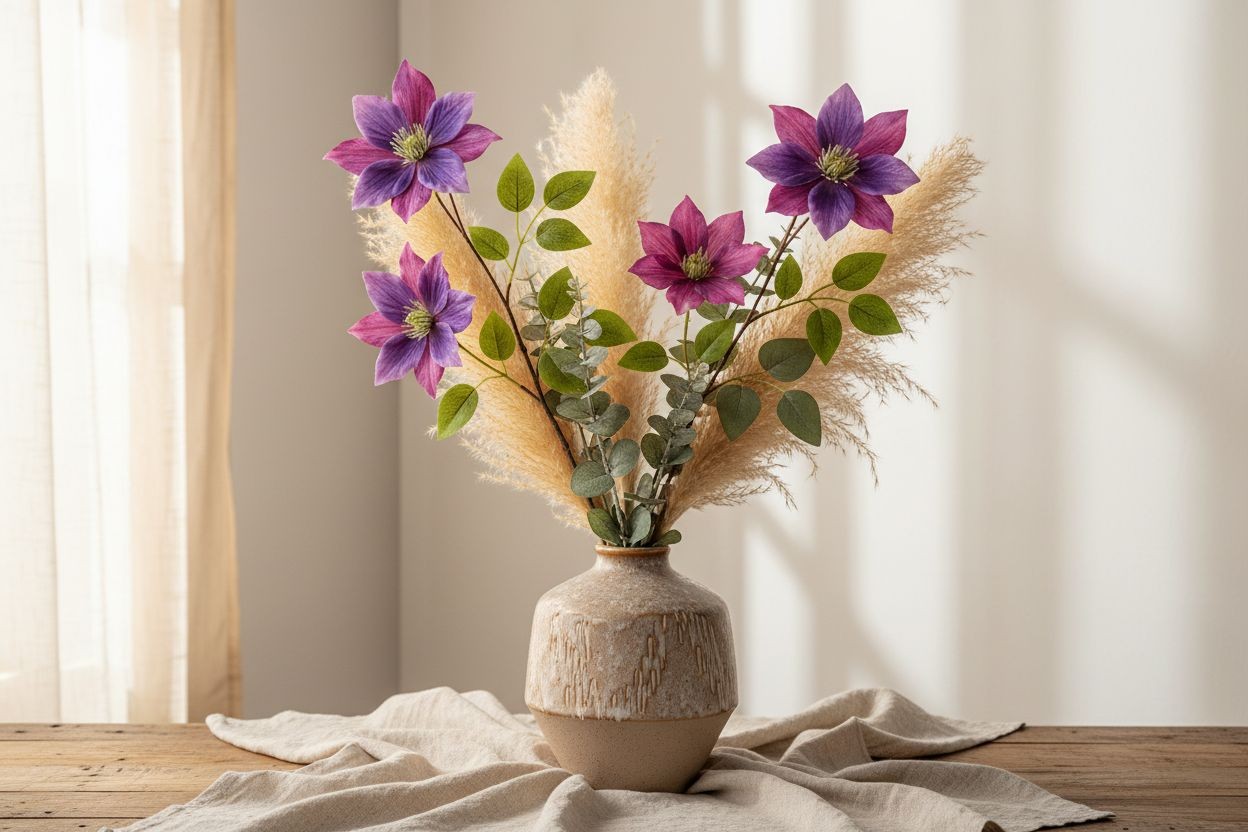 Set of 2 Purple Clematis Stems Faux Flower Branches Floral Decor Cottagecore