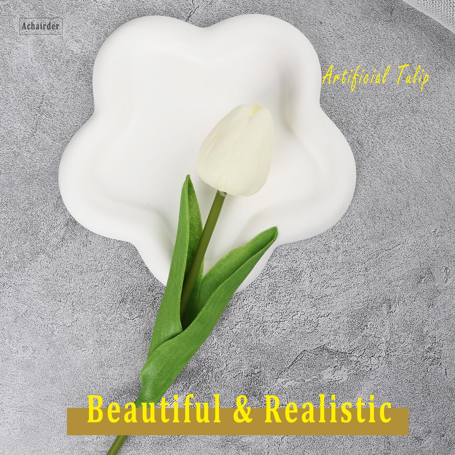 30pcs White Tulips Artificial Flowers, Latex Real Touch Bouquet, Easter, Decor