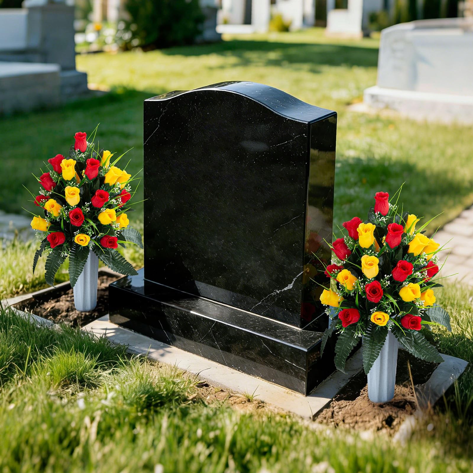 2 Sets Artificial Cemetery Flowers, Grave Decorations Roses, Memorial Flowers…