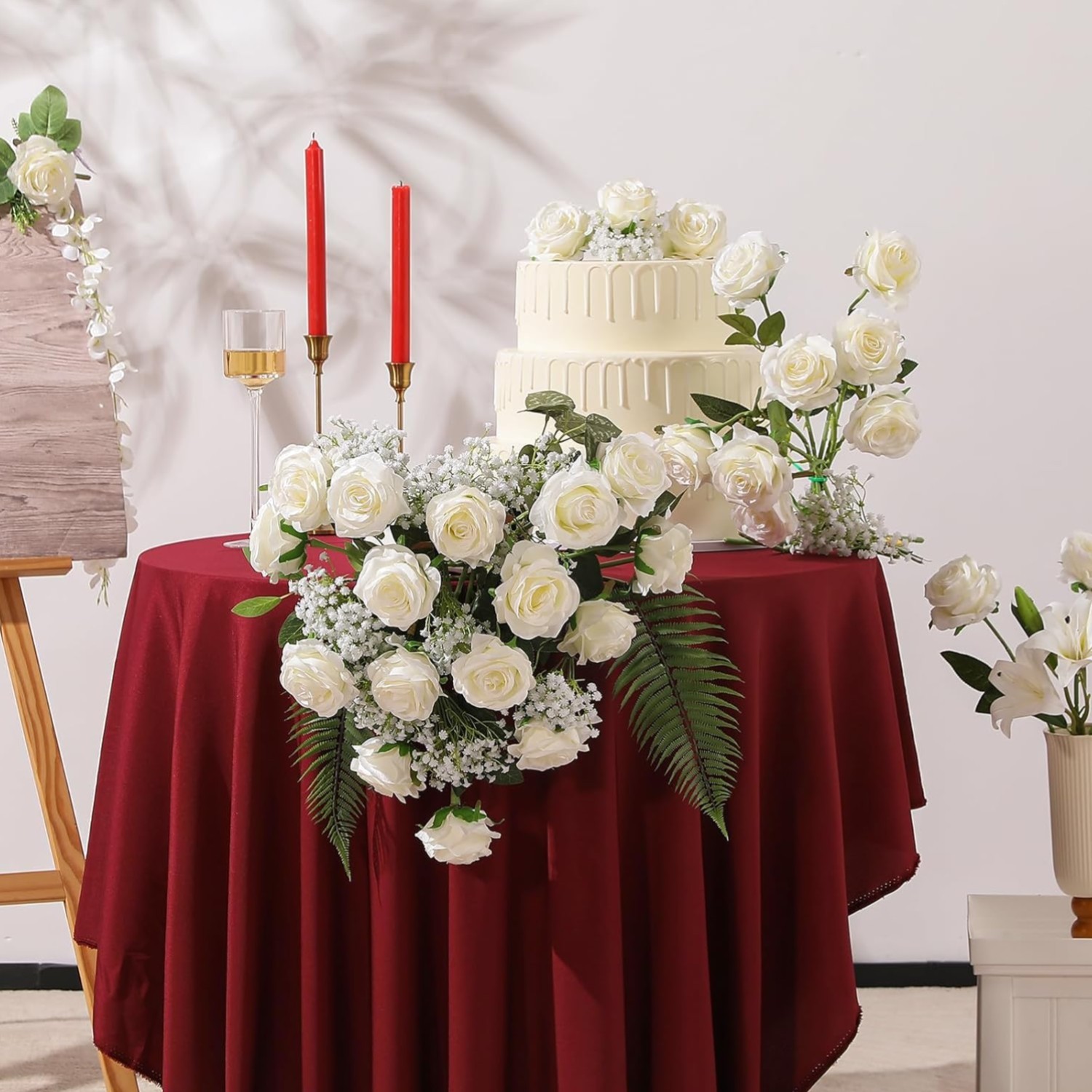 Artificial Silk Rose Flower Bouquet Lifelike White Fake Rose for Wedding Home…