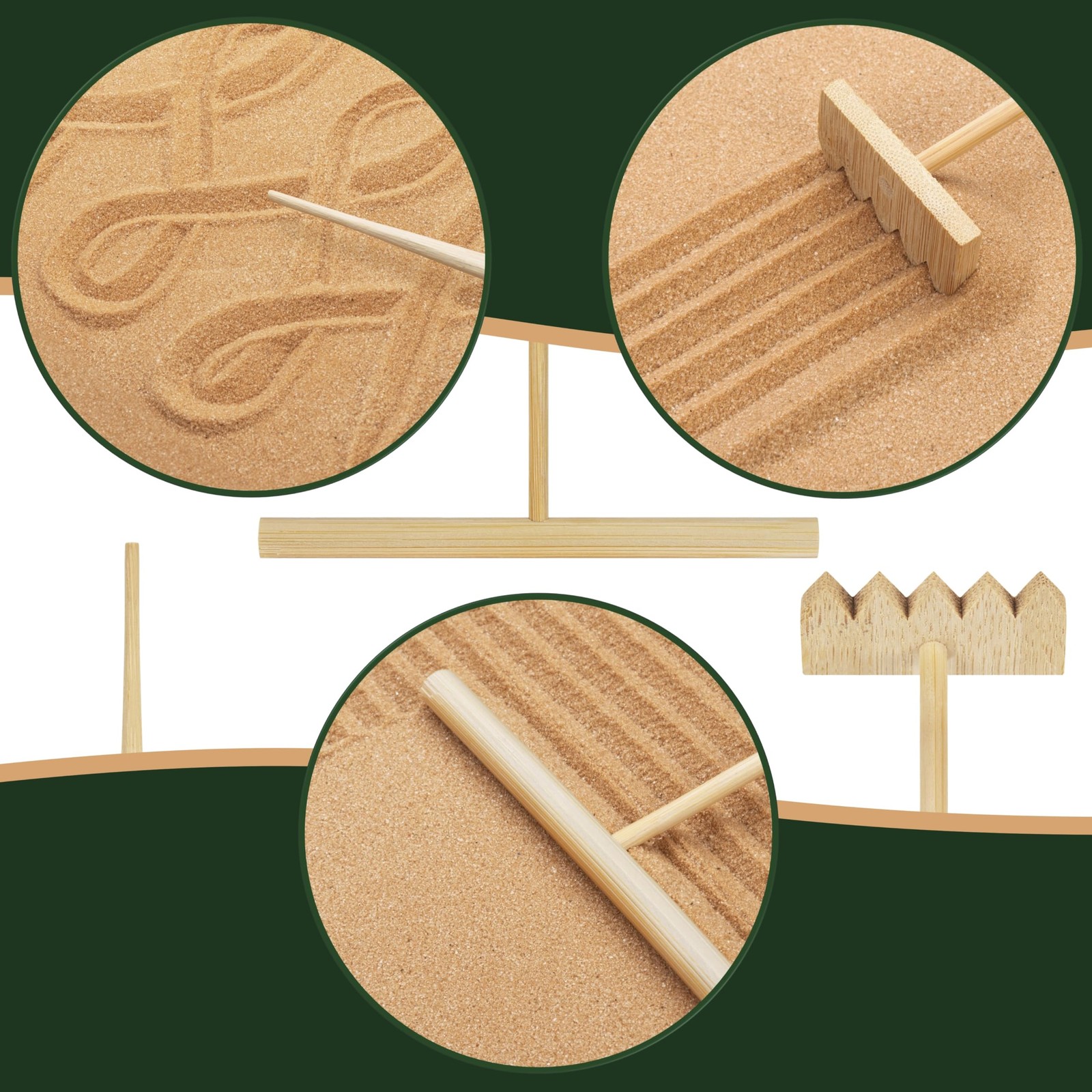 Desert Zen Garden Kit. Premium Home Cactus Decor. 11×8 Sand Tray. 4 Artificia…