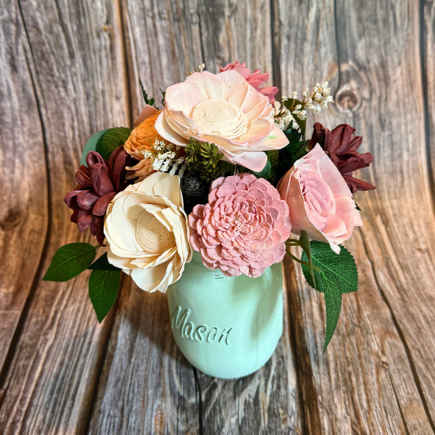 Sola Wood Floral Arrangement 16oz Mason Jar Personalized Custom Home Decor Gift