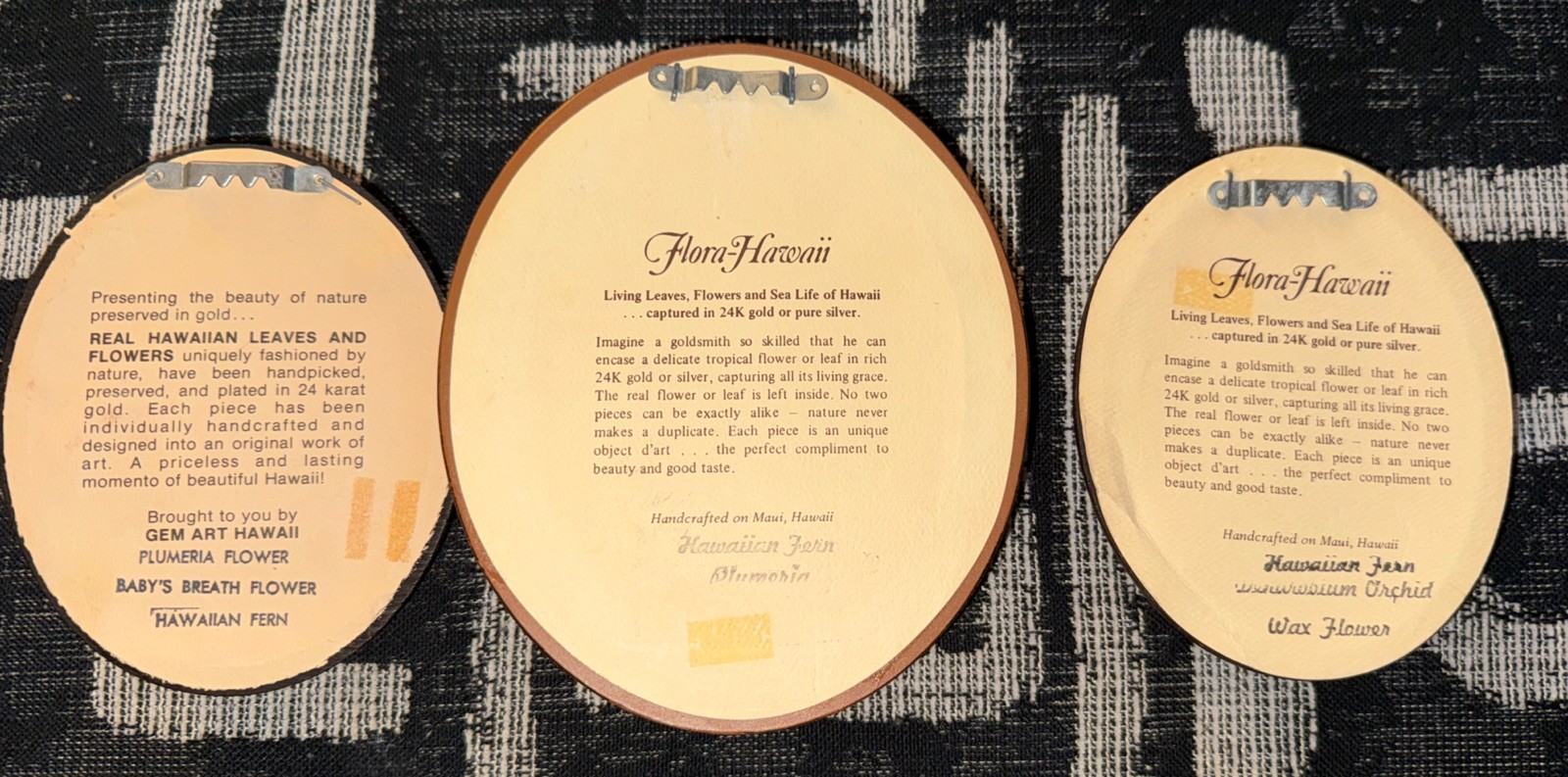 Flora Hawaii 24K Gold Encased Orchid Art Dome Glass WoodFrame VTG Set Of 3