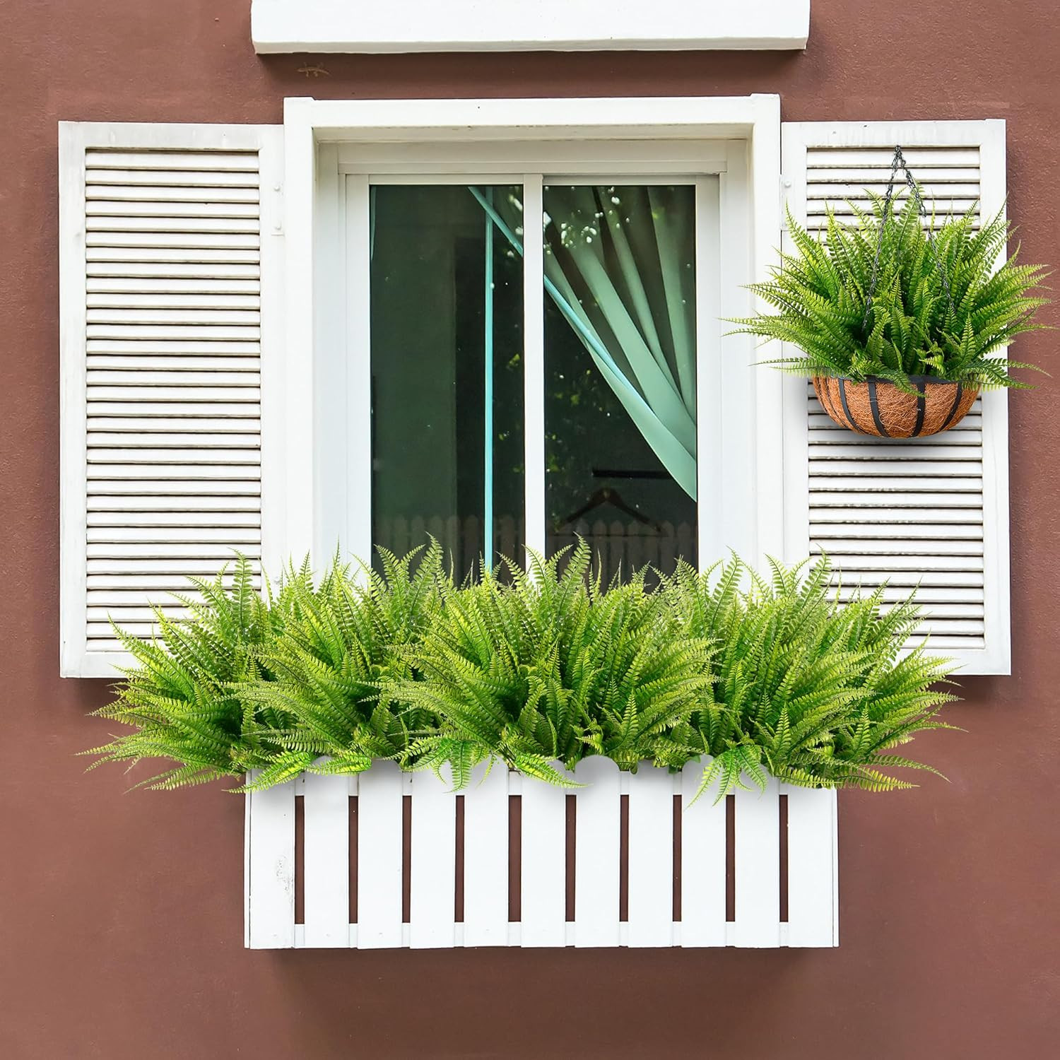 12 Bundles Artificial Boston Fern Plants Fake Boston Ferns Bushes Artificial Shr
