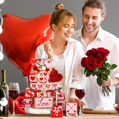 17 Pcs Valentines Tiered Tray Decor Set Red Pink Gnome Love Valentine