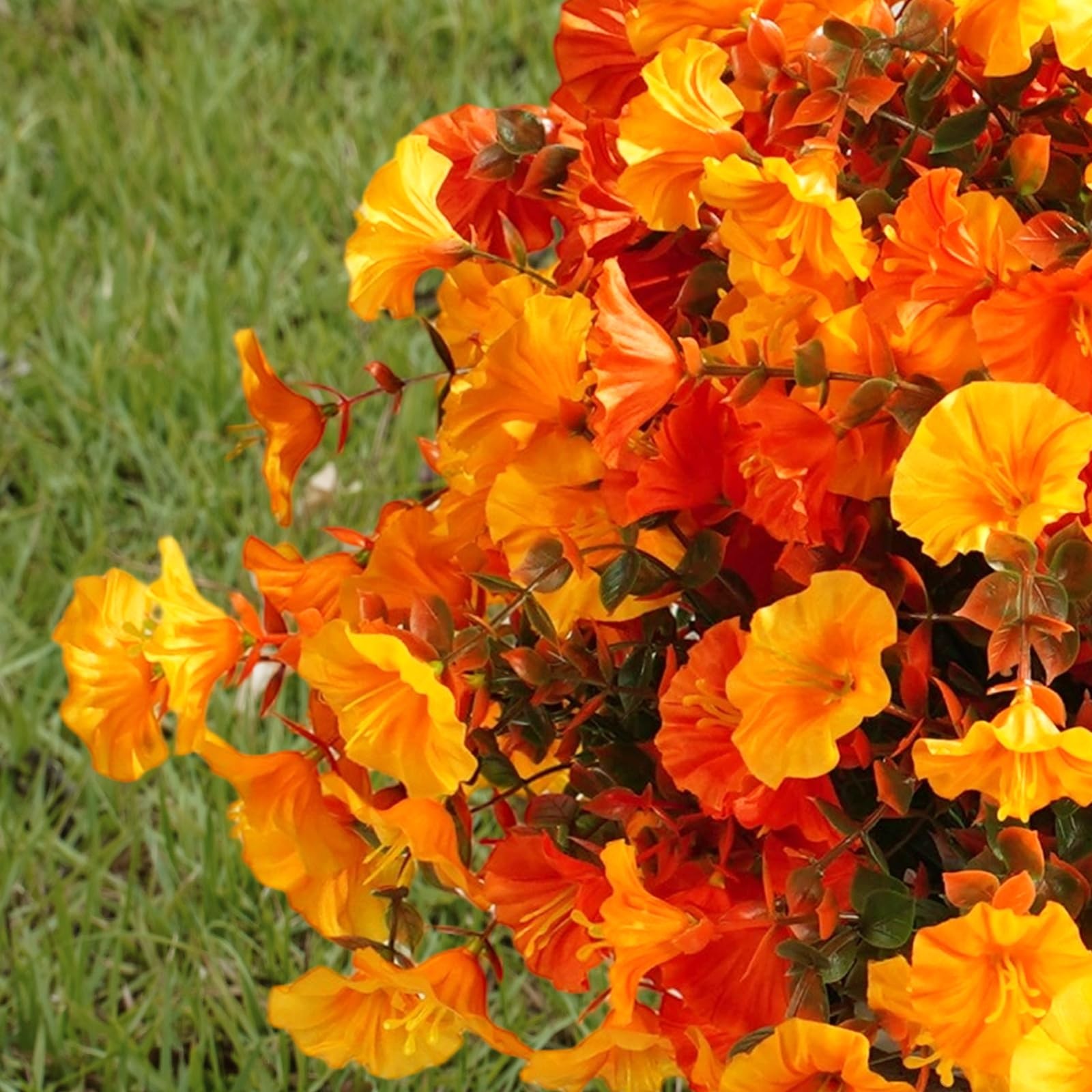 Artificial Fall Flowers for Outdoors, 10 Bundles Fake Faux Fall Orange Yellow