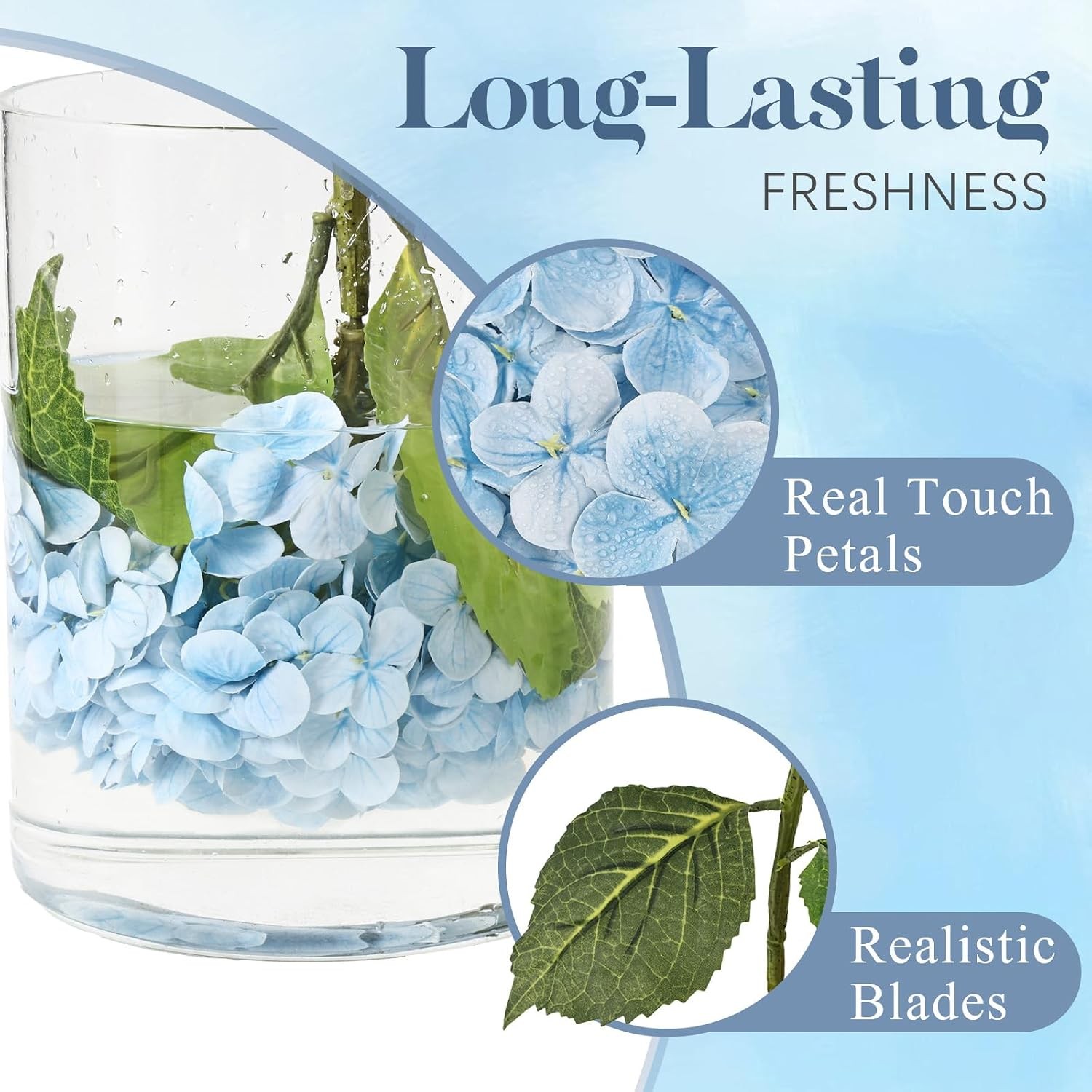 3Pcs 21″ Real Touch Blue Hydrangea Artificial Flowers, Realistic Latex Faux H…
