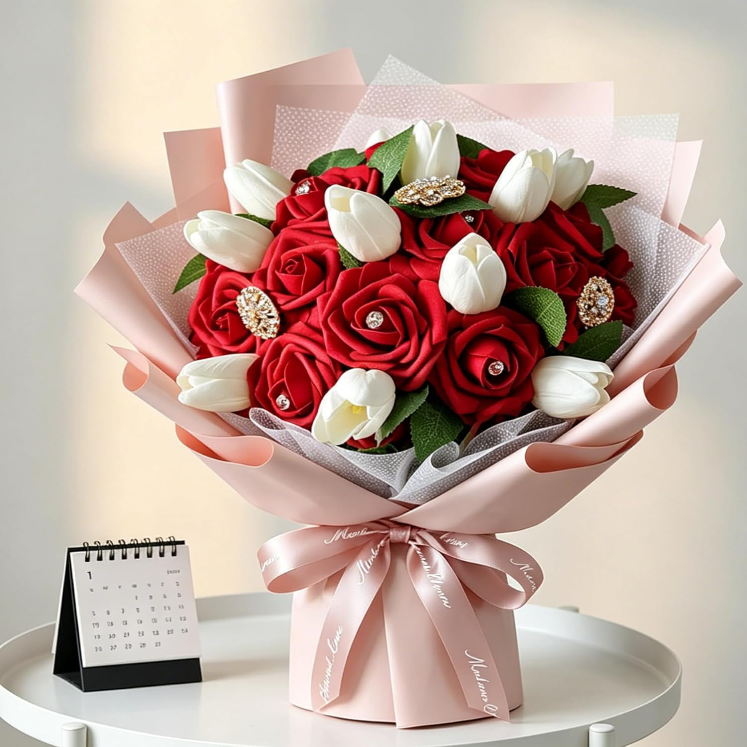 25 Pack Dark Red Artificial Roses with Stems Faux Flower Bouquet DIY Wedding PK