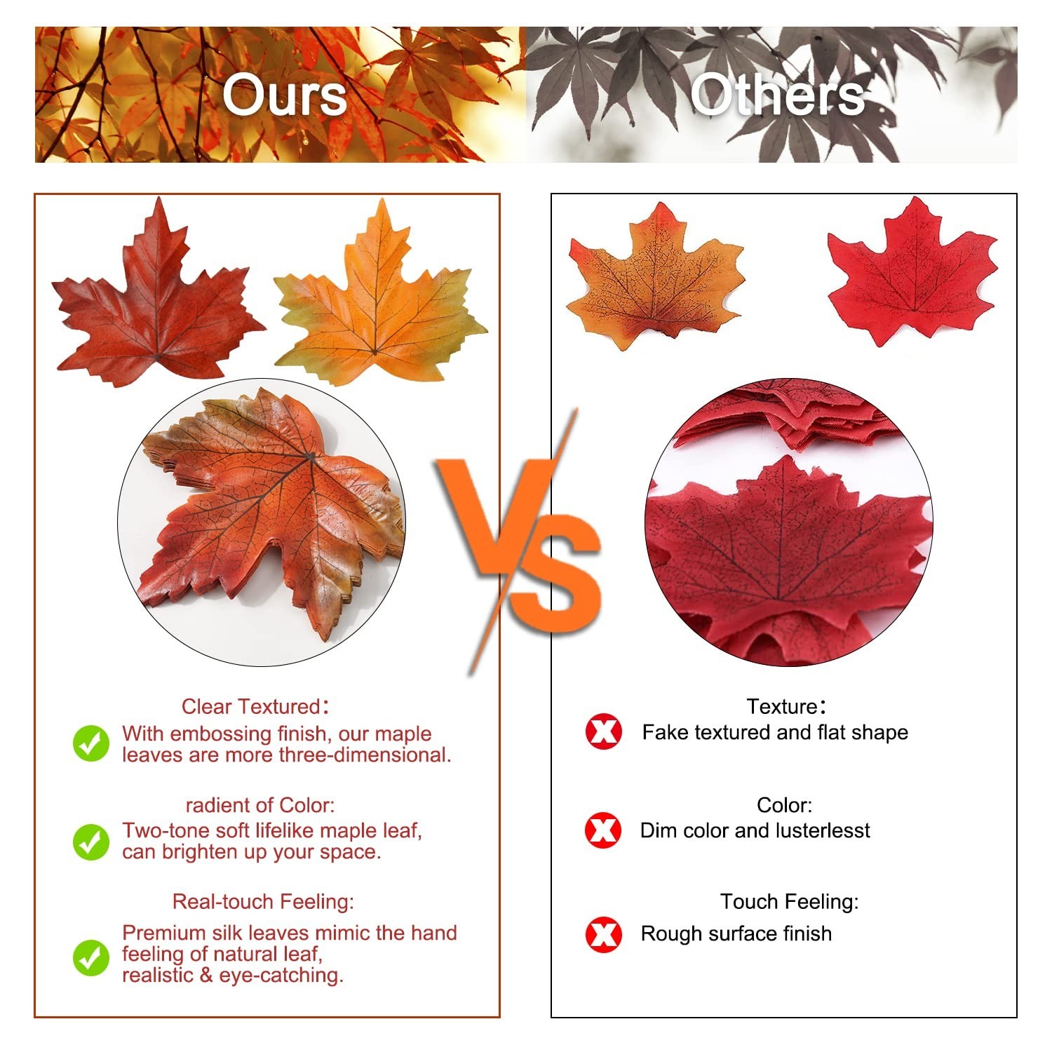 500PCS Multicolored Artificial Maple Leaves – Fall Silk Decorations for Wedding,