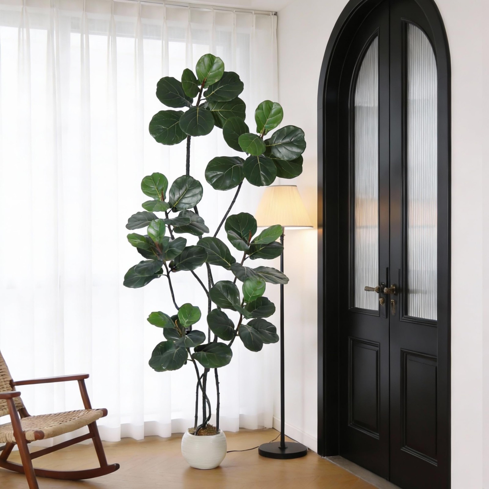 7FT Artificial Ficus Lyrata Tree, Bendable Boughs, Modern White Pot Included,…