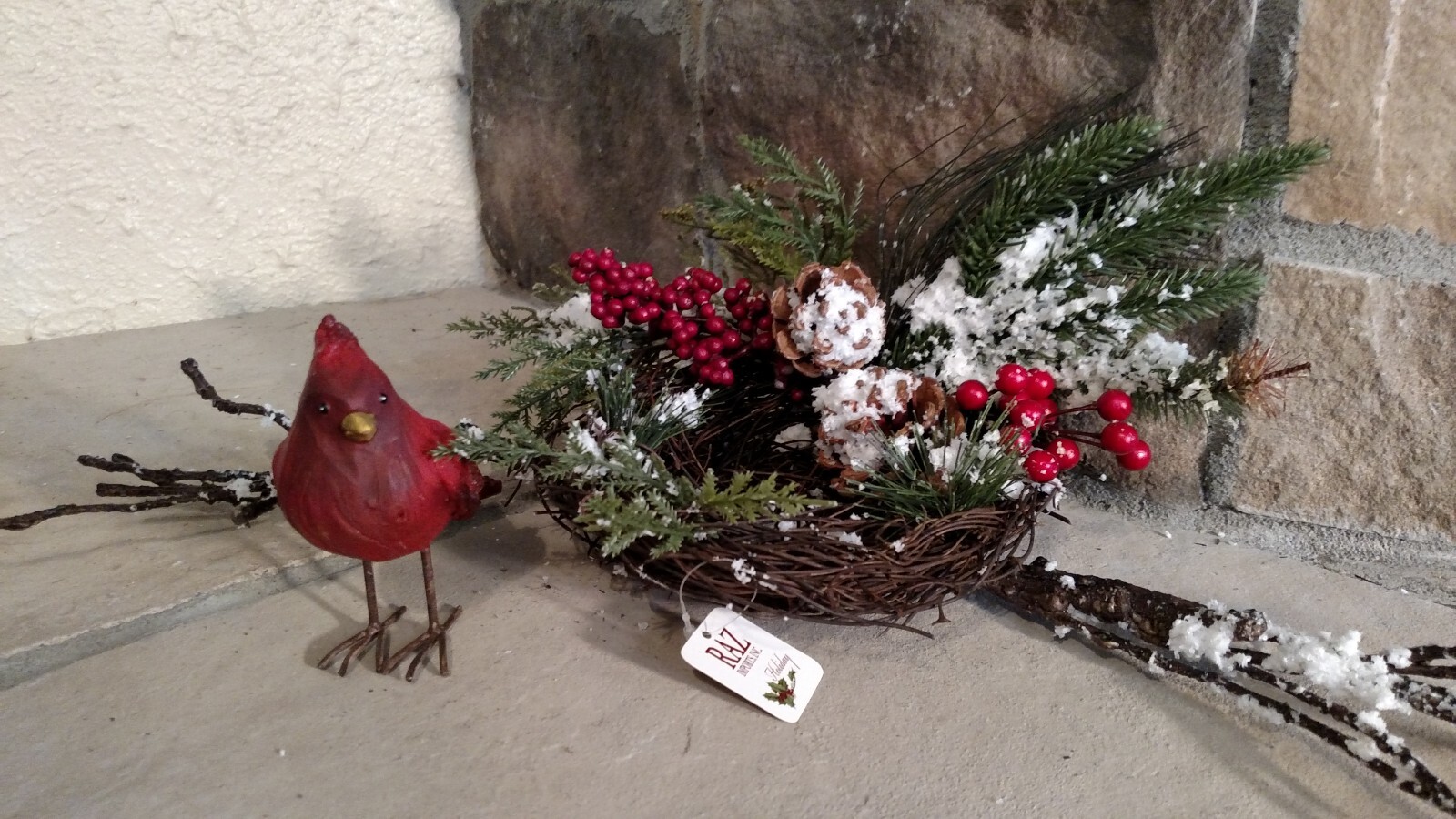 NWT RAZ 21″ Bendable Bird NEST Snowy BRANCH Twig Berries Christmas table Decor