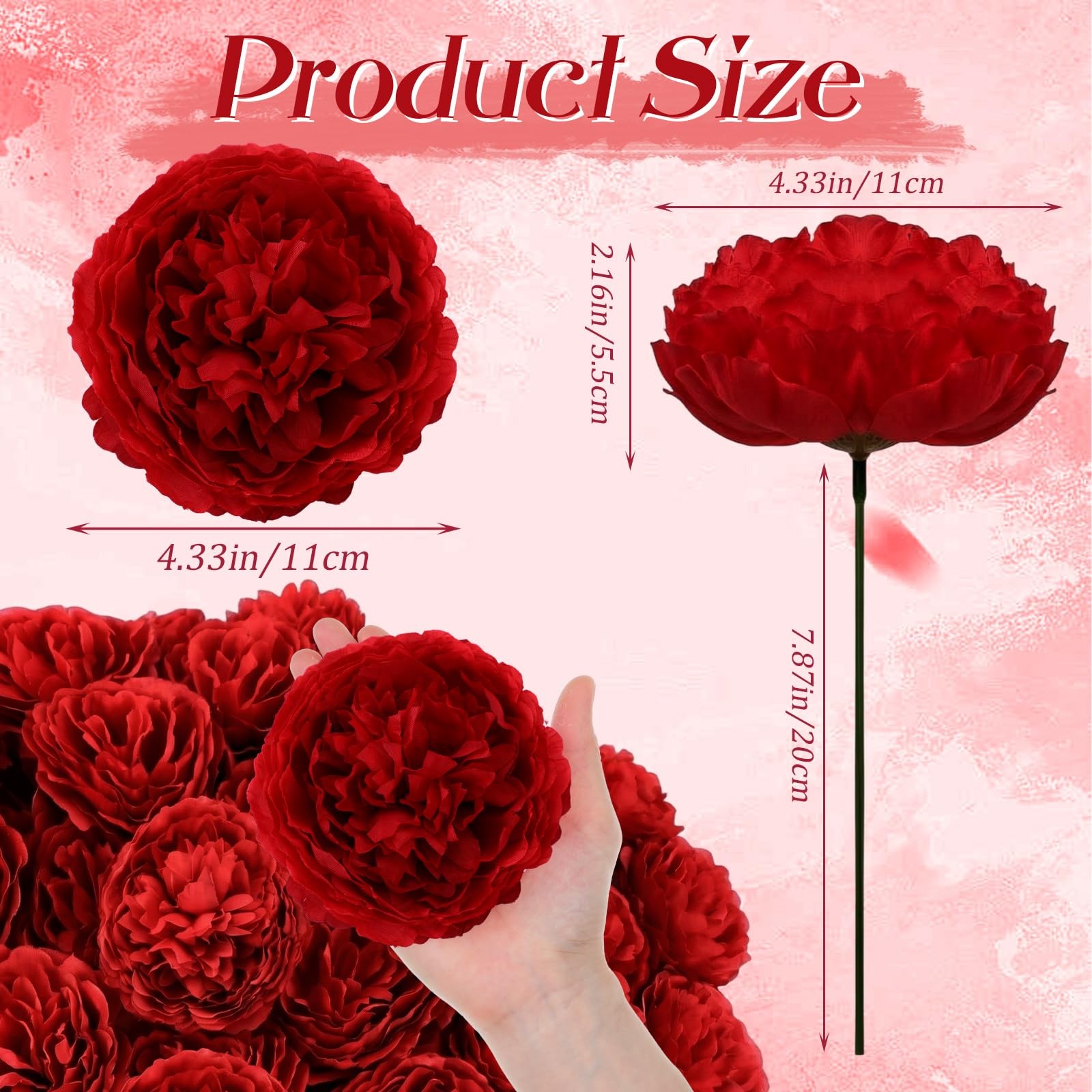 50 PCS Red 4.7 Inch Artificial Silk Fake Peony Rose Flower Head Party Decor