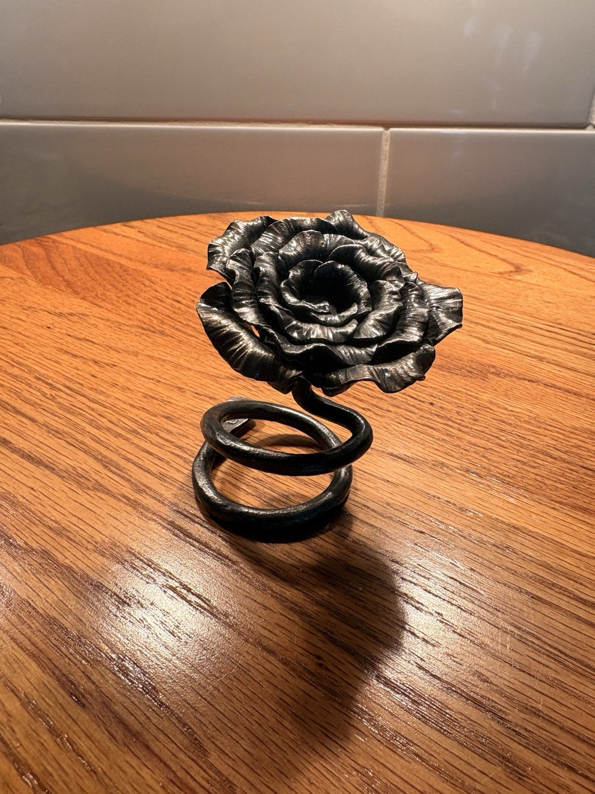 Hand Forged Welded Metal Rose Sculpture Steel Flower Self Standing Signed