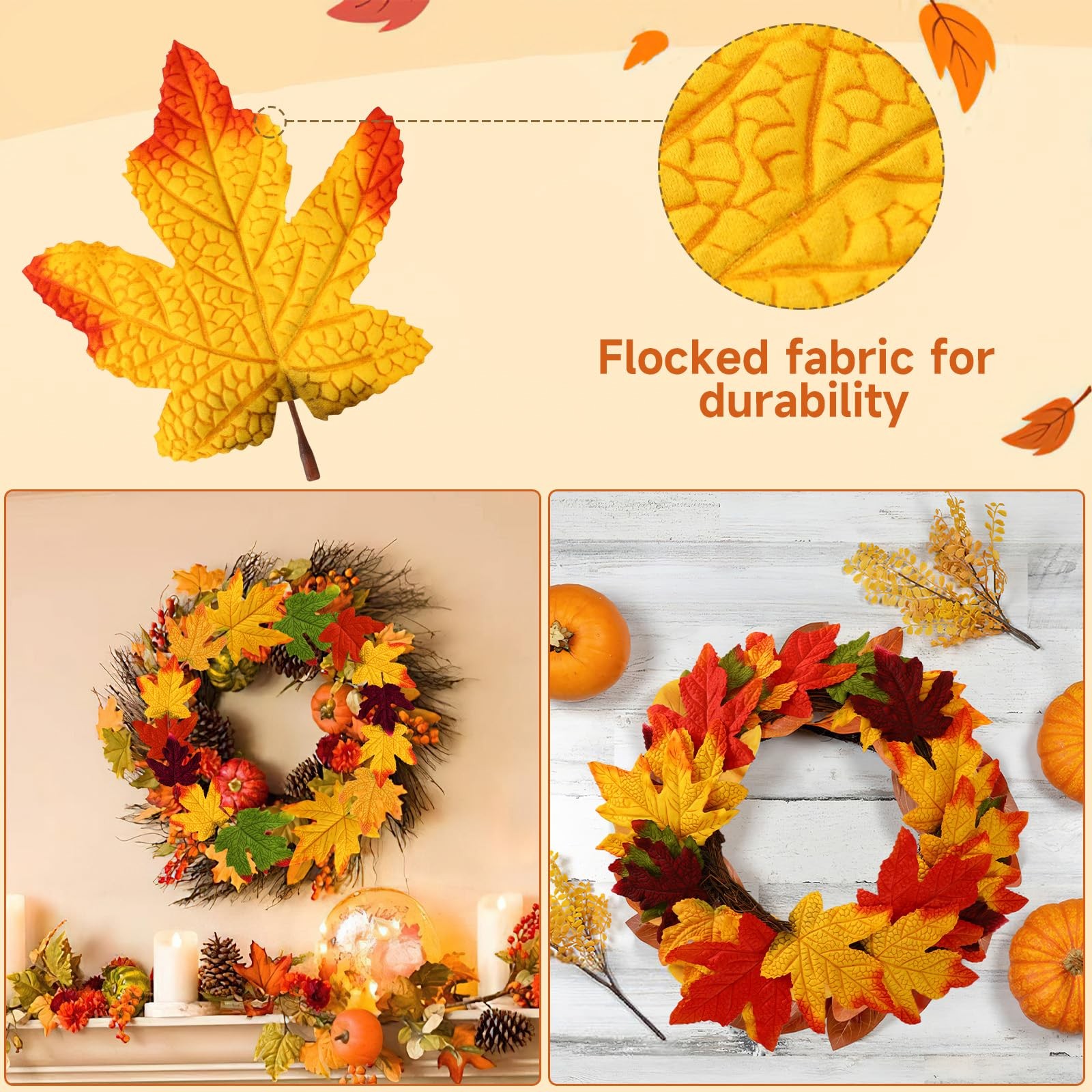60 PCS Fall Artificial Maple Leave House Decor Craft Thanksgiving Autumn