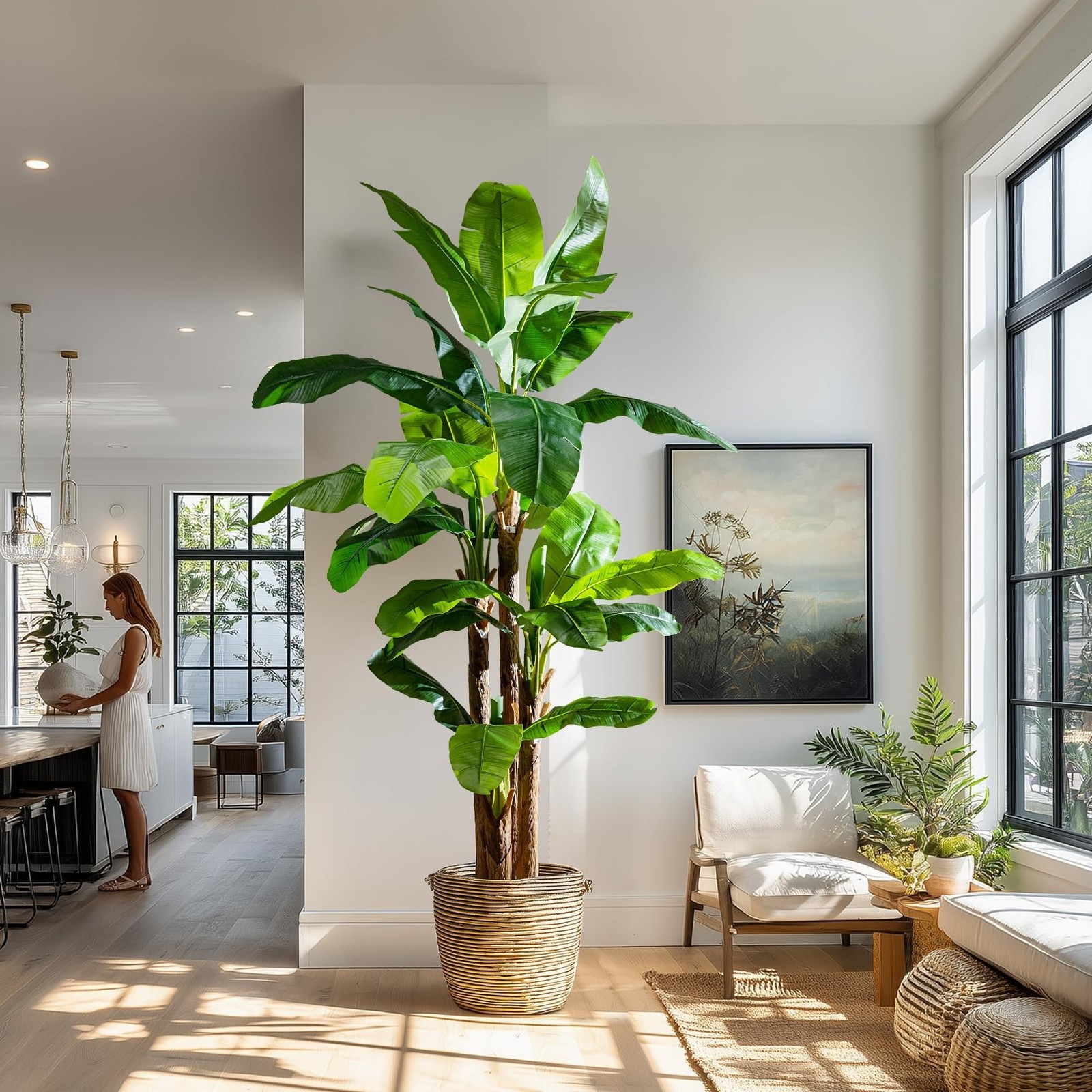 Artificial Banana Tree 9ft, Faux Tropical Palm Tree Plant with Realistic Leav…