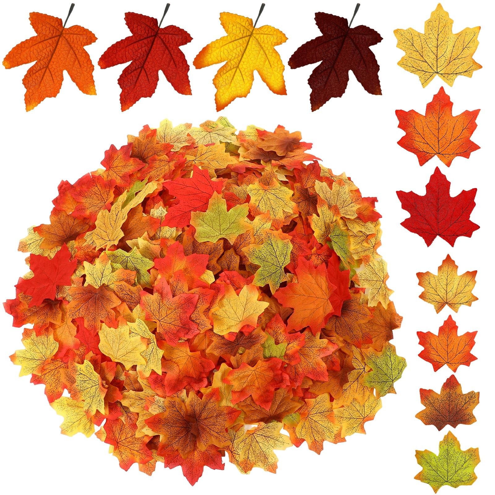 1100 Pcs Thanksgiving Artificial Maple Leaves Bulk Faux Autumn Mixed Leaf