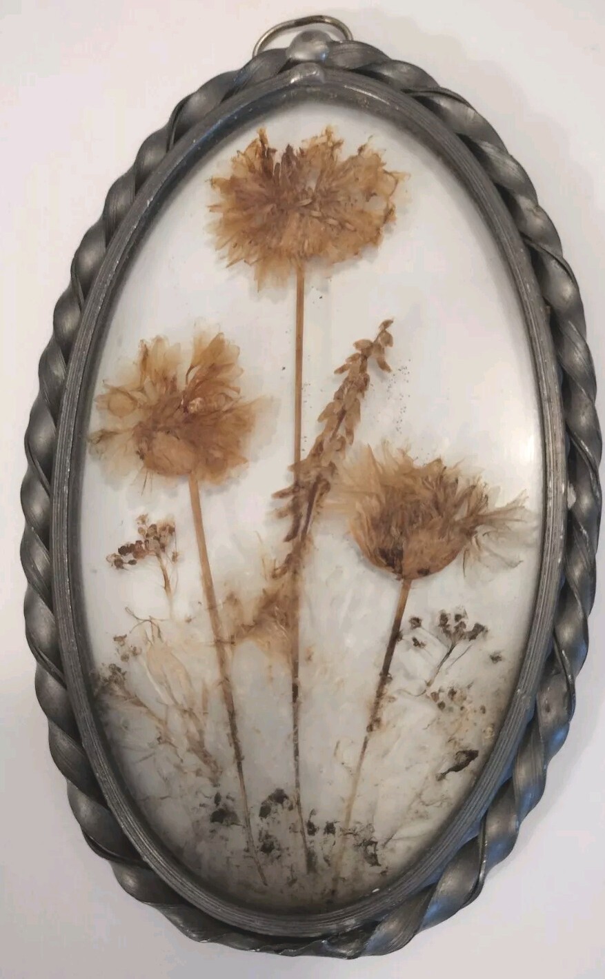Vintage Lasting Impressions Real Dried Pressed Flowers In Glass W/ Metal Frame