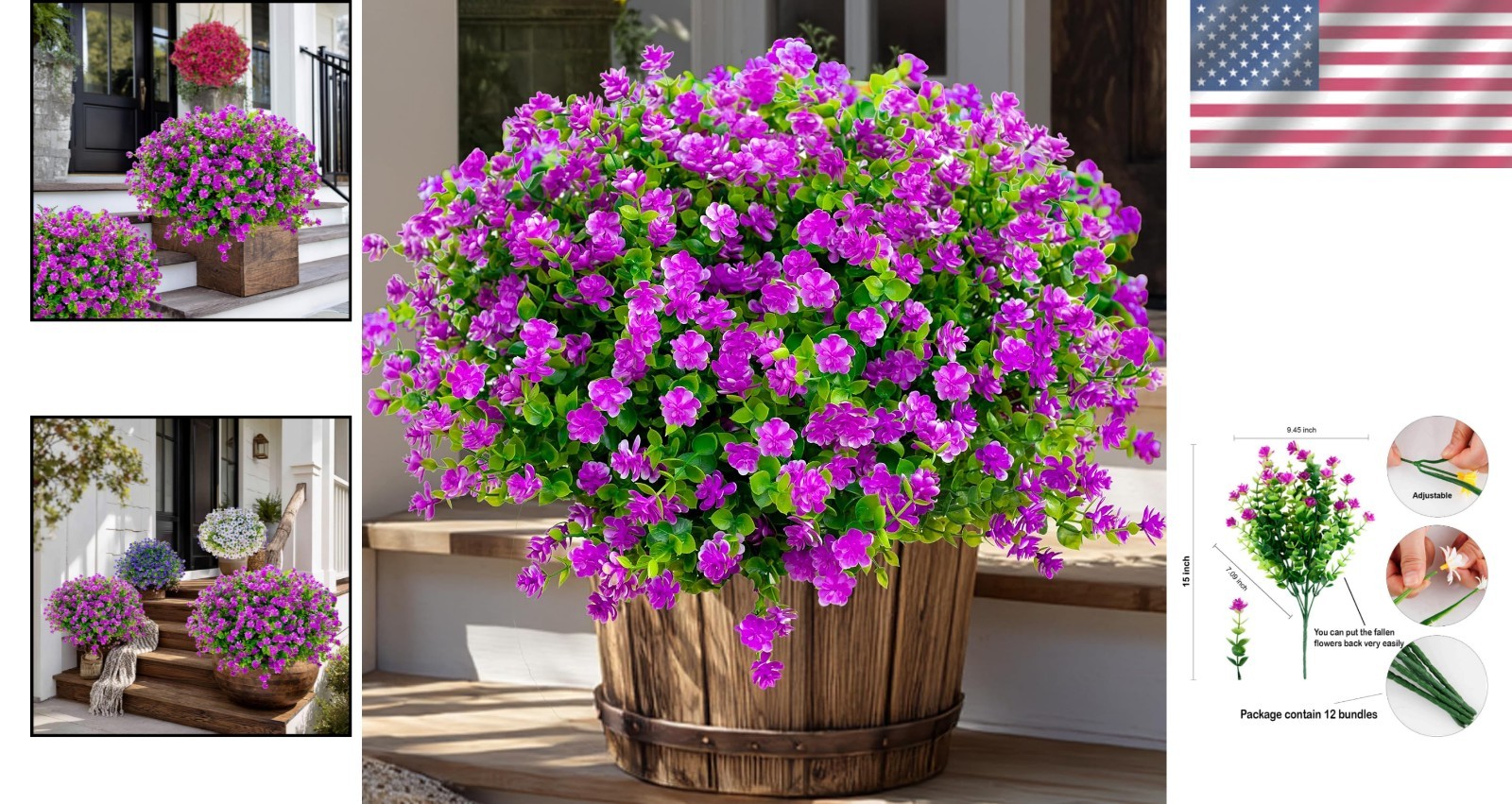 UV-Resistant Outdoor Artificial Flowers – 12 Bundles in Vibrant Magenta