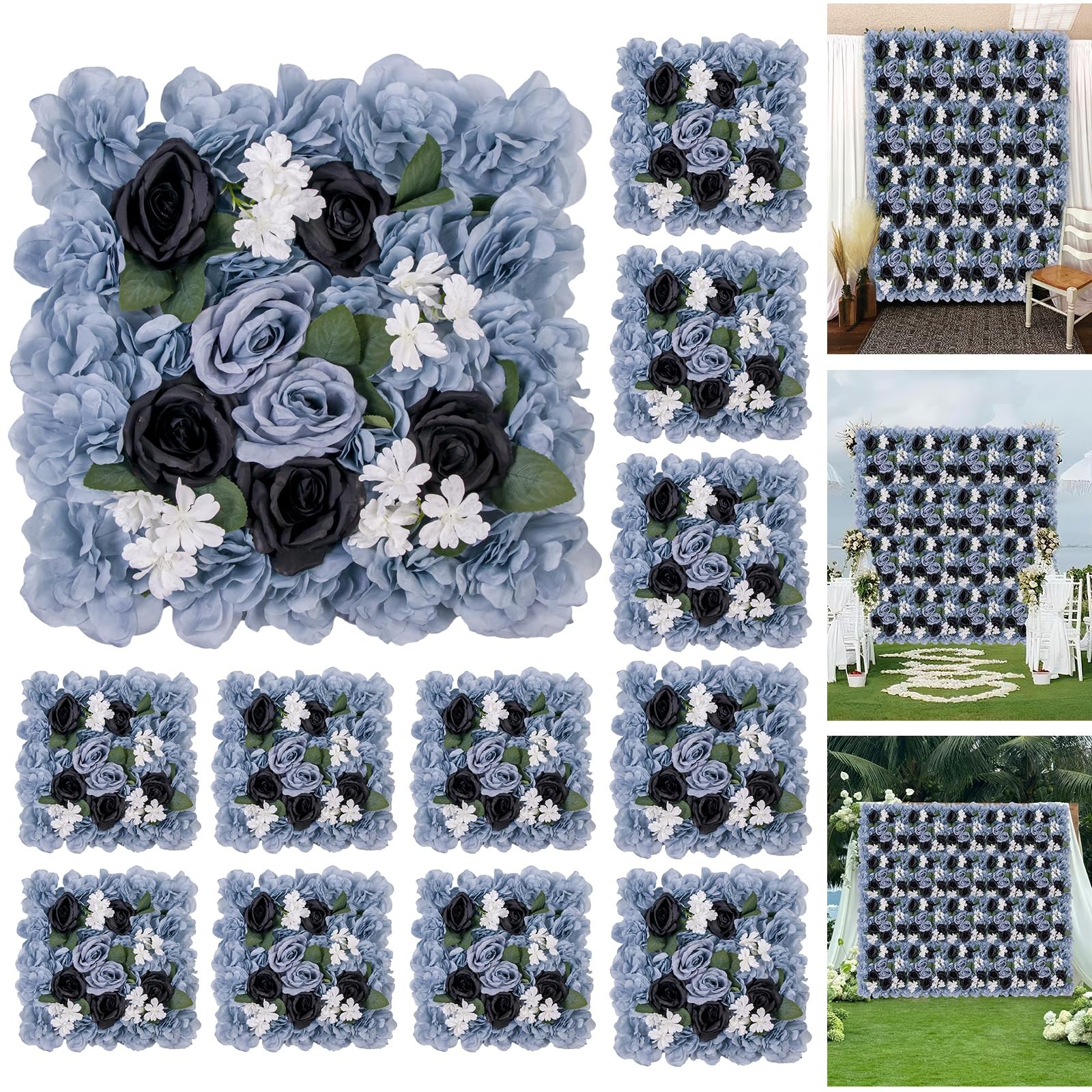 12-Pack Flower Wall Panels, 15×15 Inch Artificial Silk Rose Backdrop for Wedd…