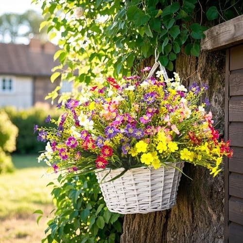 24 Bundles Artificial Faux Flowers – UV Resistant Colorful Daisy for Outdoor Dec