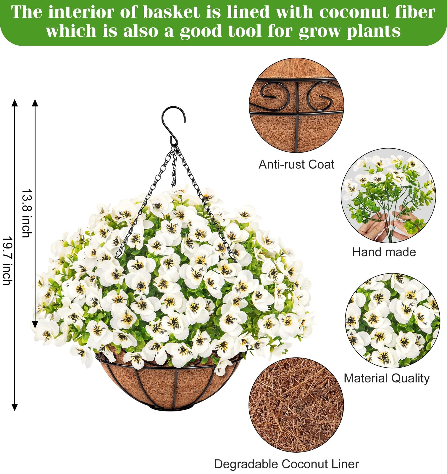 Artificial Hanging Flowers with Baskets for Outdoors, Fake Silk Pansy Flowers…