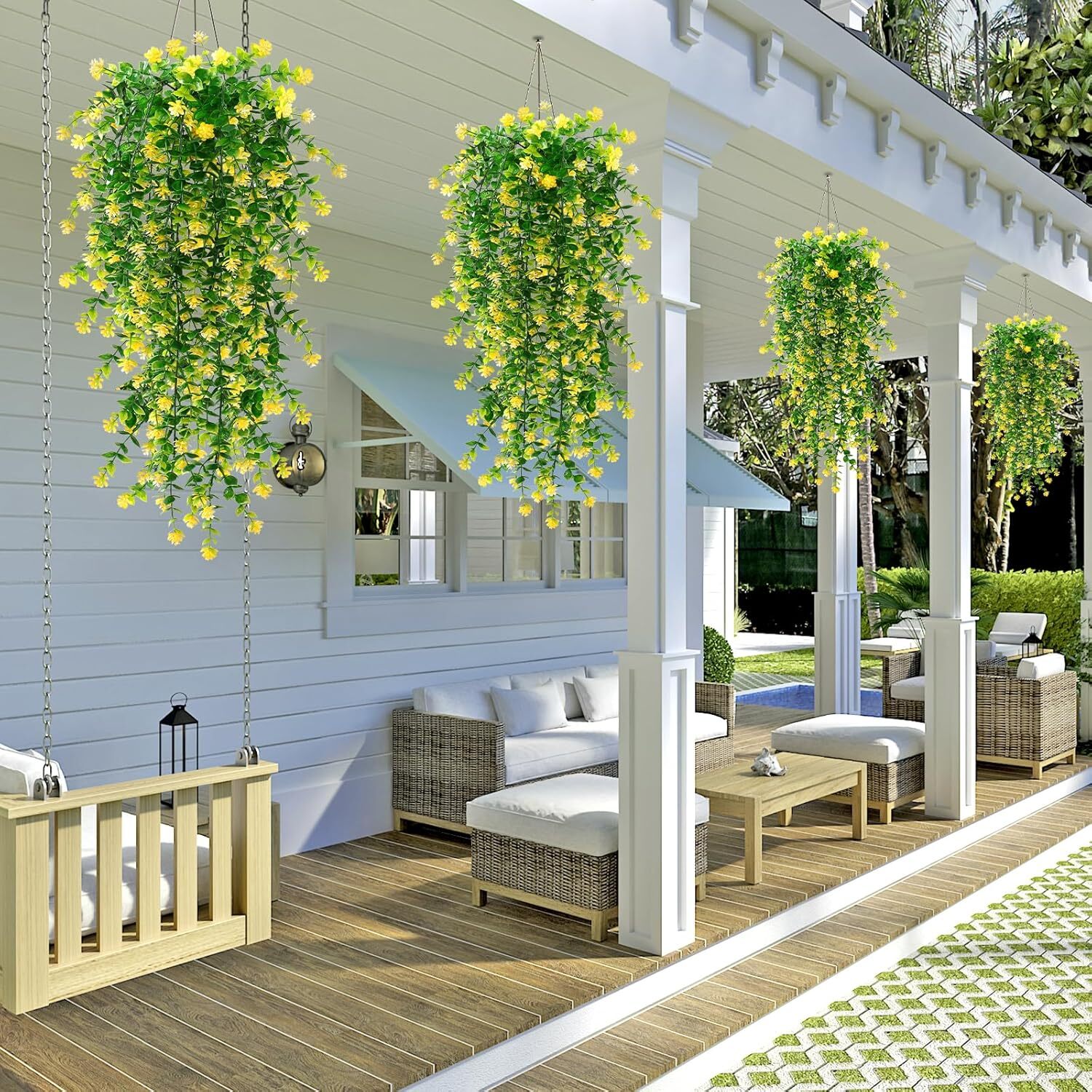 4Pcs Artificial Hanging Plants Fake Boston Ferns Wall Home Garden Outdoor Decor