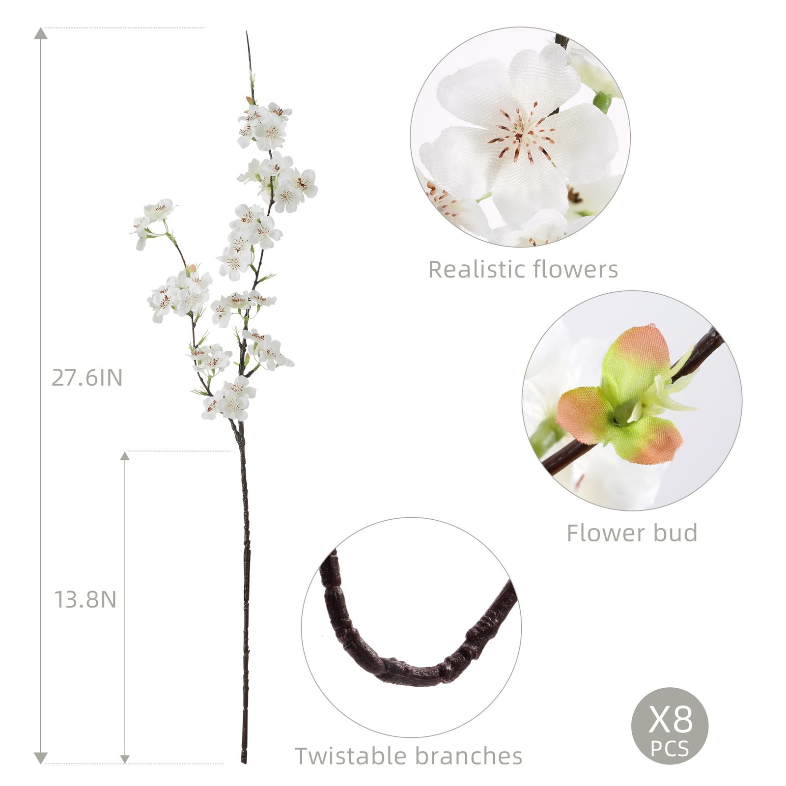 ENALGRE Artificial Cherry Blossom Branches 27.6In Silk Cherry Blossom Branche…