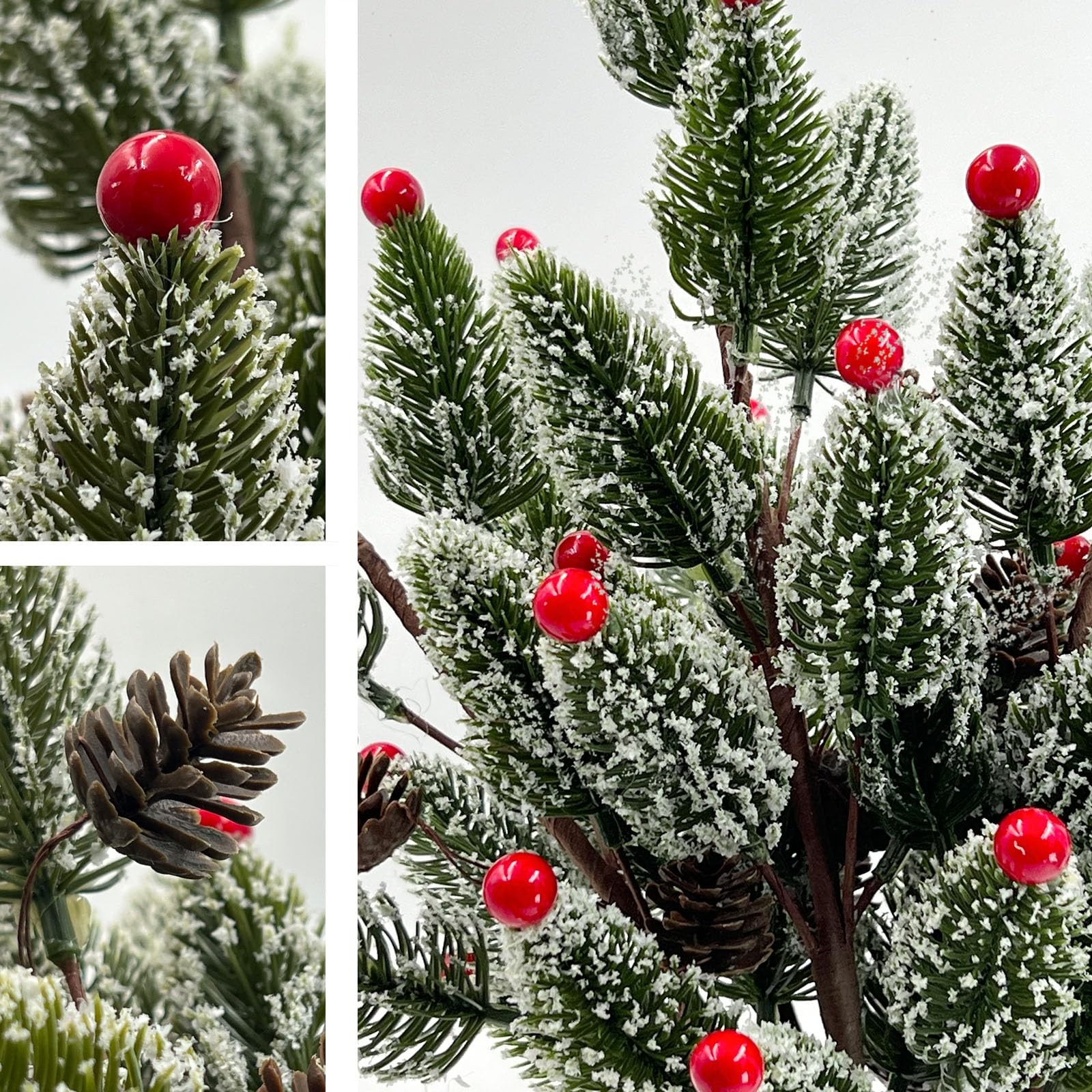 6PCS Frosted Norfolk Pine Stems with Mini Christmas Tree Shaped Needles, 15.7…