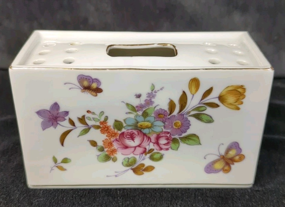 Vintage Ceramic Floral Frog Vase Andrea Sadek Gold Accents Butterfly