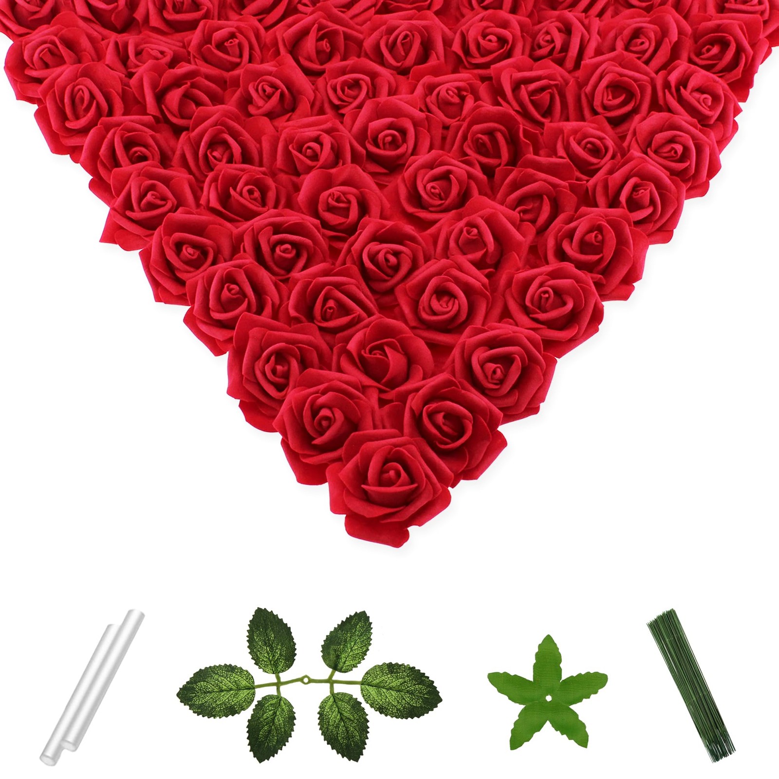 100 PCS 2 Inch Rose Cherry Red Artificial Flowers Faux Foam Fake Head Bulk DIY