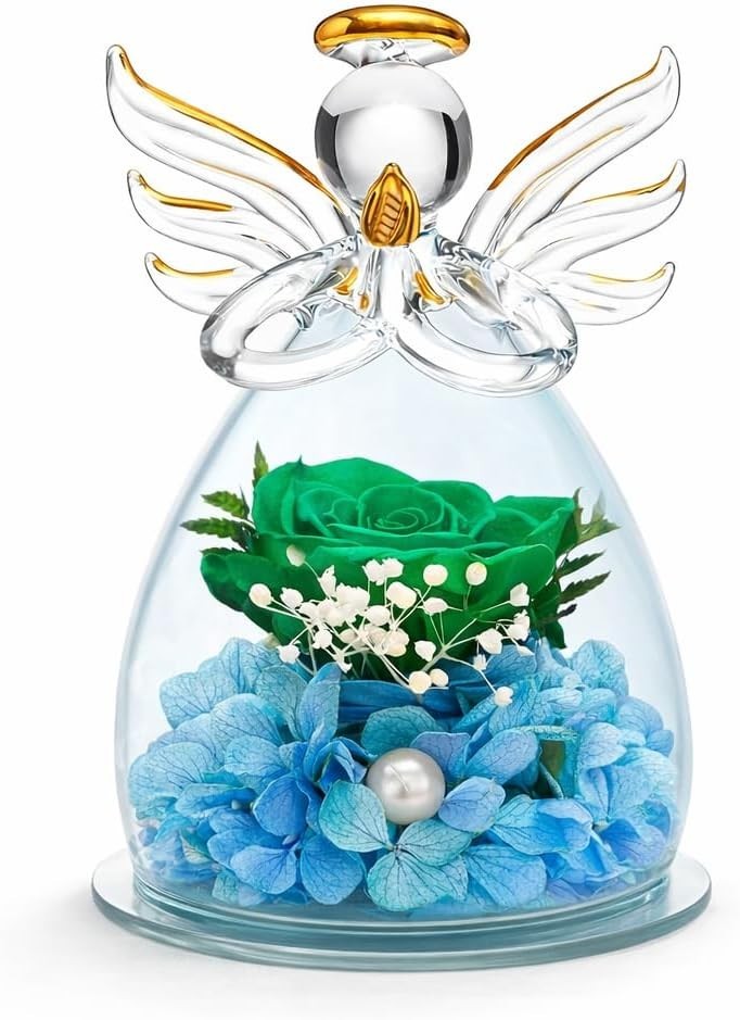 Preserved Rose Angel Glass Figurine Gift for Women Home Decor