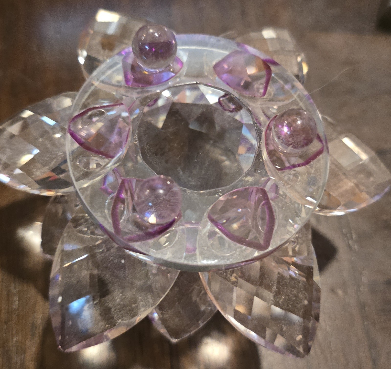 3⅝” Crystal Lotus Flower Pink/Purple Accent Decorative Mini Centerpiece Table
